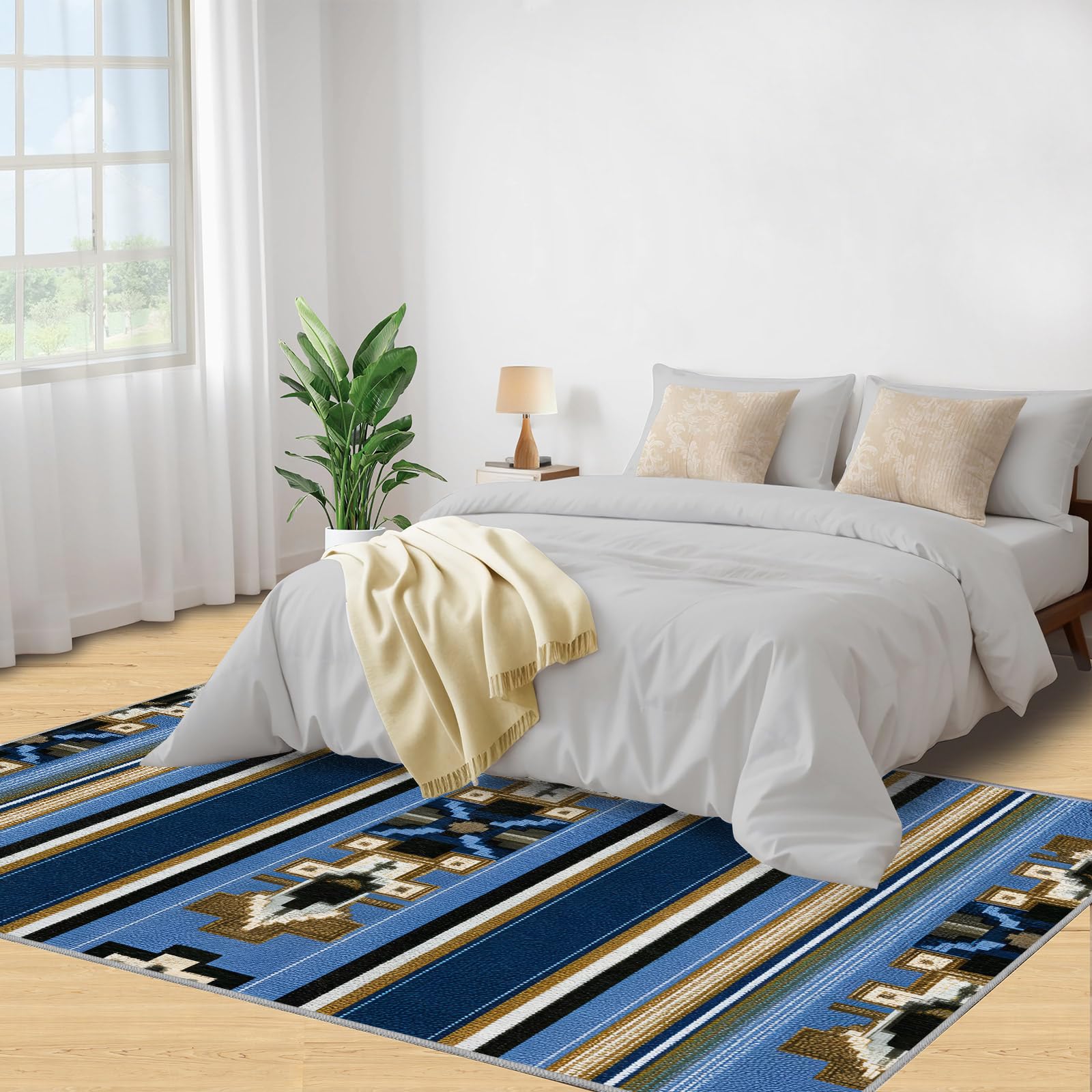 Tapis western pour chambre à coucher, tapis géométrique pour salon, tapis aztèque lavable, antidérapant, doux, à poils courts pour intérieur et décoration d'intérieur