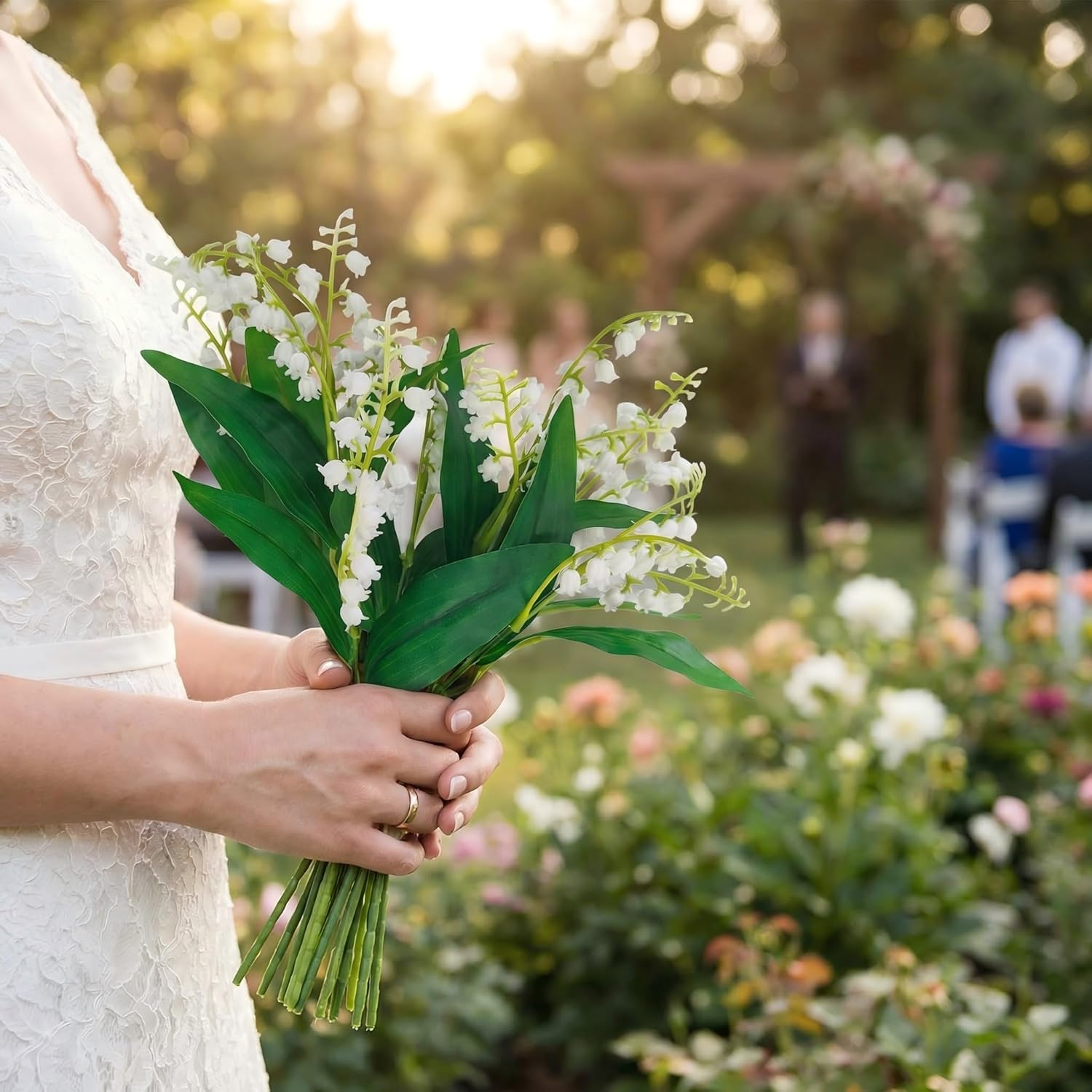 10 Bunches Artificial Lily of The Valley Flowers, Each Bunch Consisting of 7 Branches,with 14 Leaves and 21 Flowers On Each Branch,Fake Faux Silk Lily of The Valley Plastic Flower Decoration