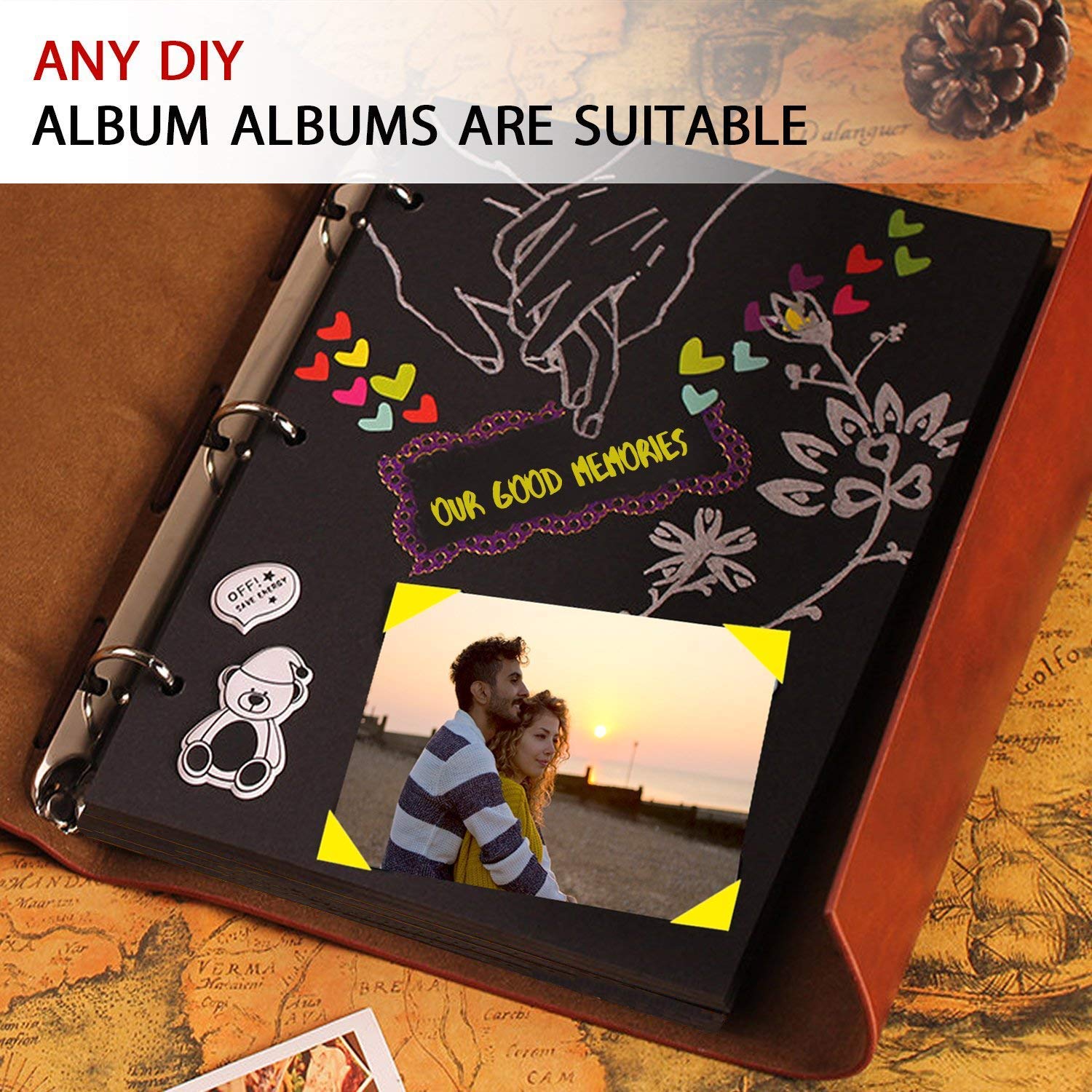 AIOR Ślubny album do scrapbookingu, skórzany, z czarnymi stronami, planer ślubny, prezenty ślubne dla panny młodej i pana młodego, na rocznicę ślubu dla pary, miłość