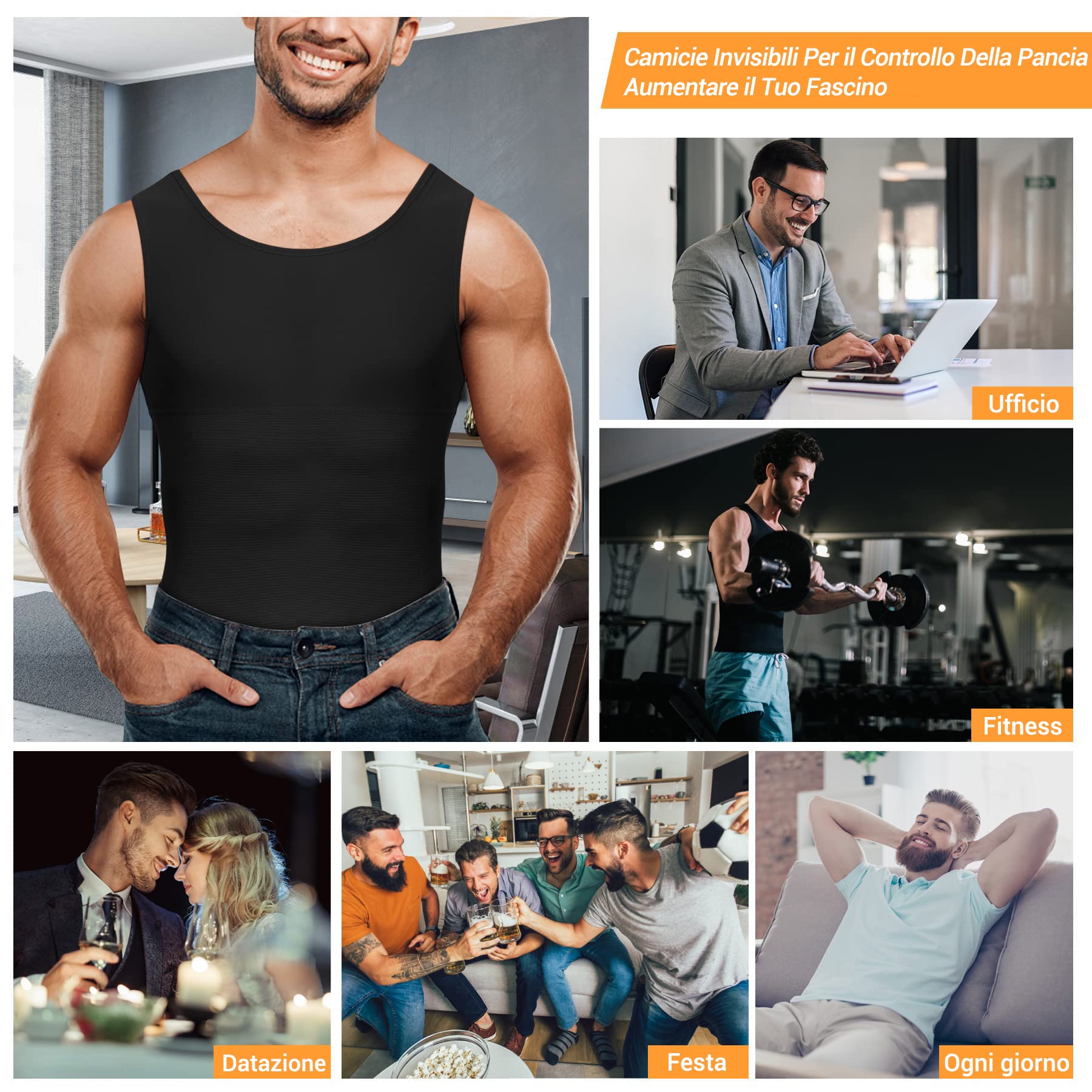 Junlan Compressione Uomo Shapewear Canotta Contenitiva Snellente Intimo Modellante Dimagrante Fascia Pancia Sportivo Fitness CanottieraFascia Addominale Maglietta
