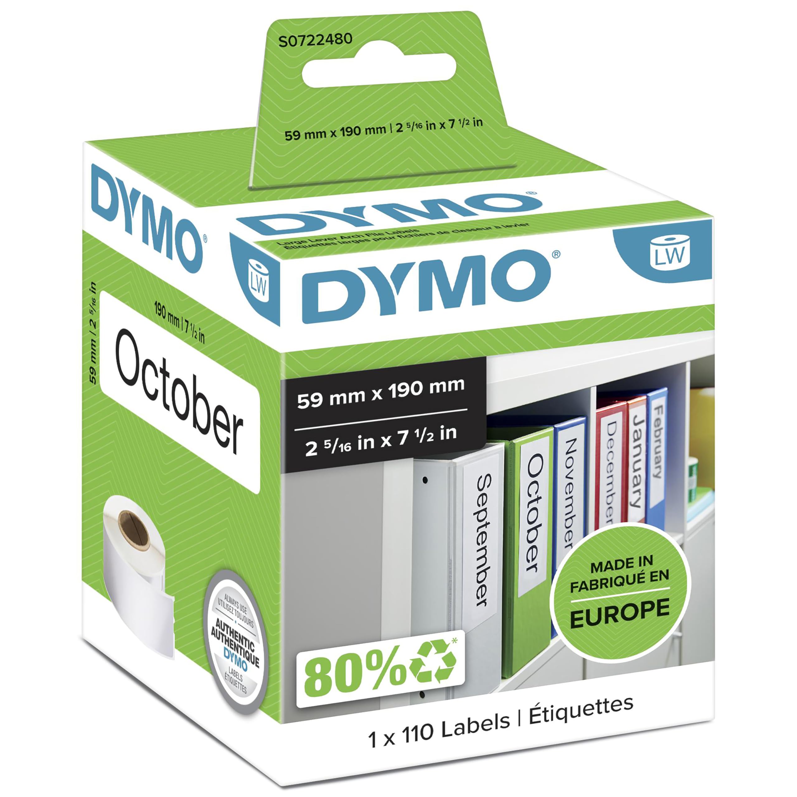 DYMO Lw Dar Klasör Sırt Etiketi, 110 Etiket/Paket,190X 38Mm (99018)