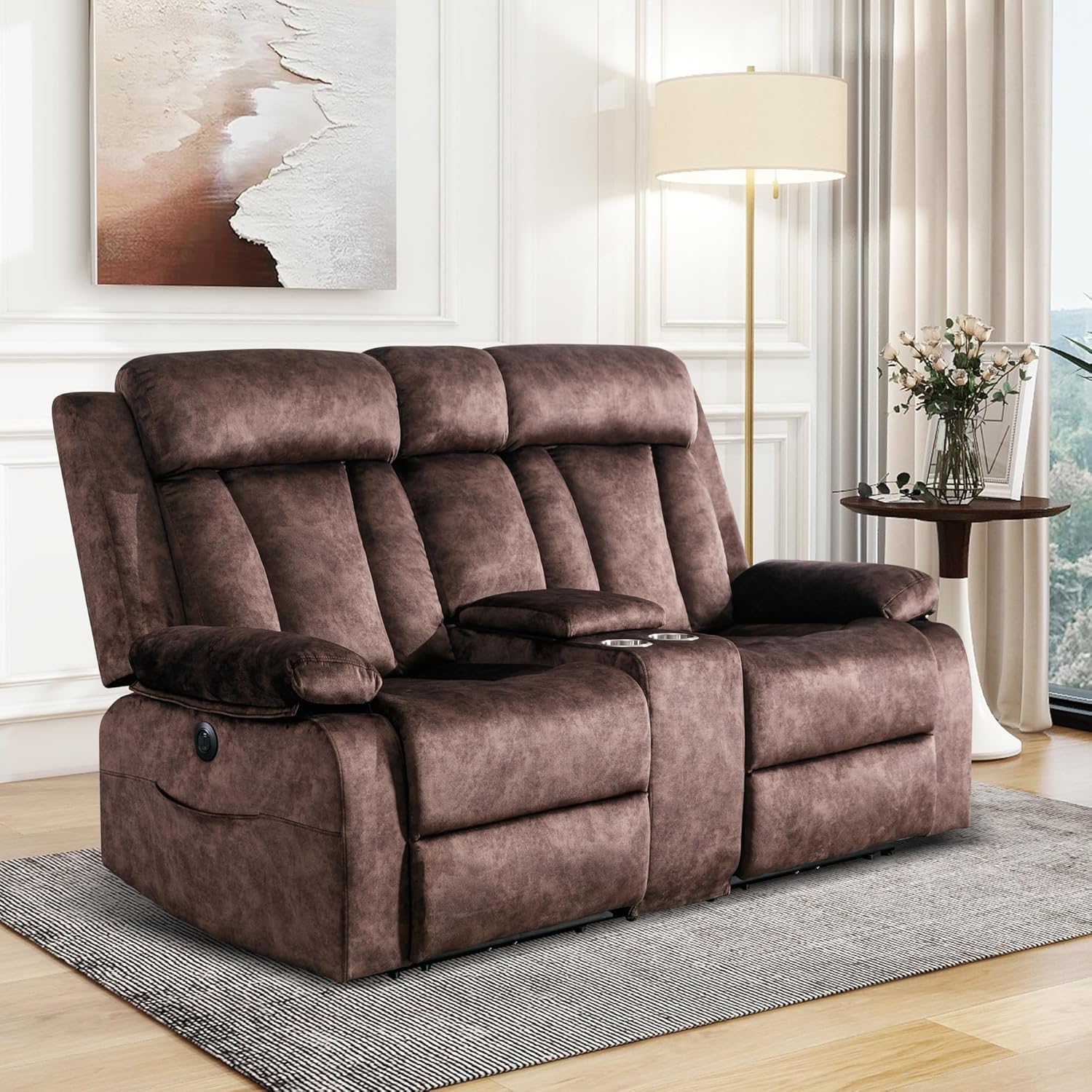 GUEAPY Power Reclining Loveseat with Heat and Massage,Double Recliner Loveseat with Console,Electric Loveseat Recliner with Cup Holders,USB & Type-C Charge Ports for Living Room,RV | Full Body Massage, Electric Tilt