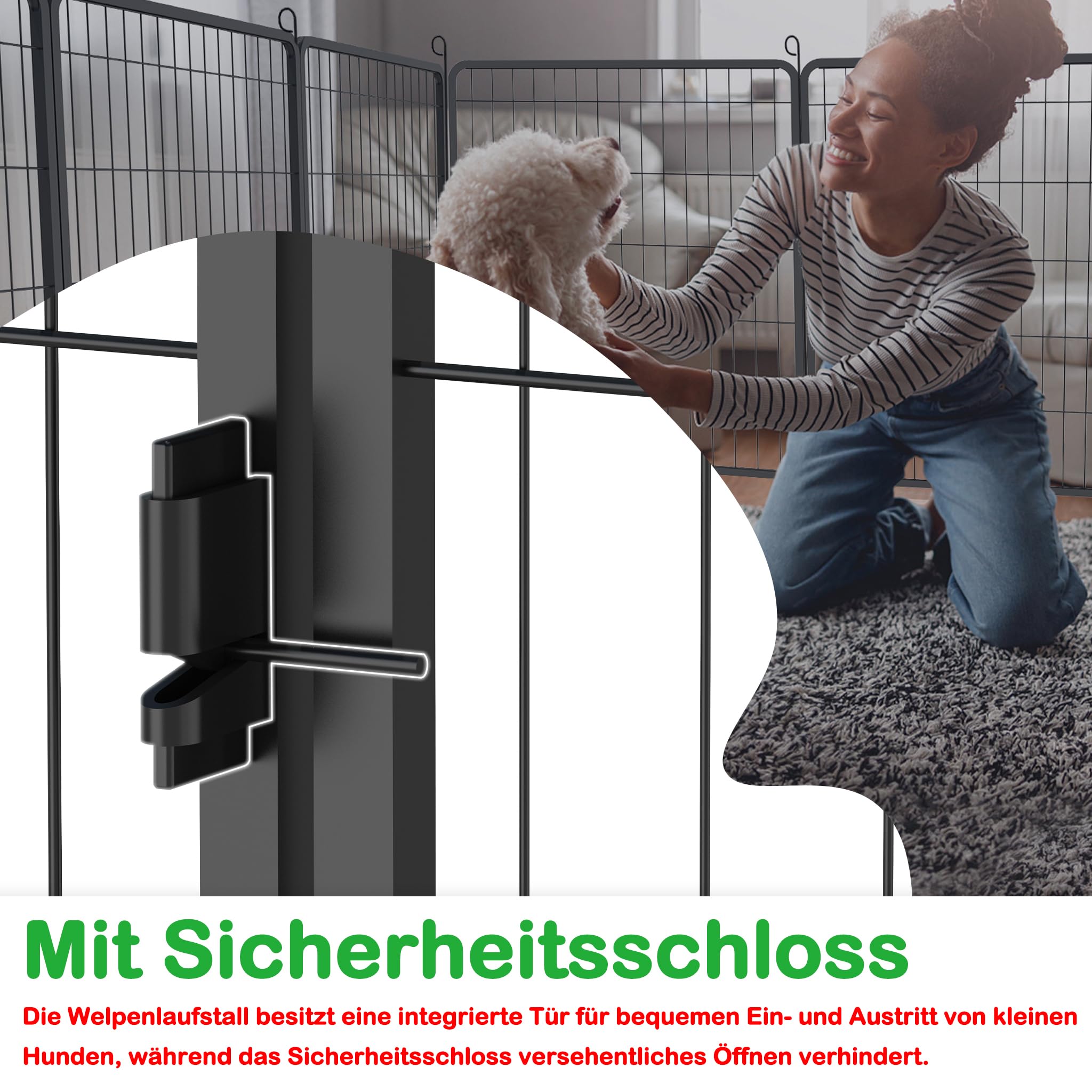 XMTECH Parque para cachorros de 12 piezas con 2 puertas y 11 anclajes, flexible y plegable, para casa y jardín, 80 cm de alto