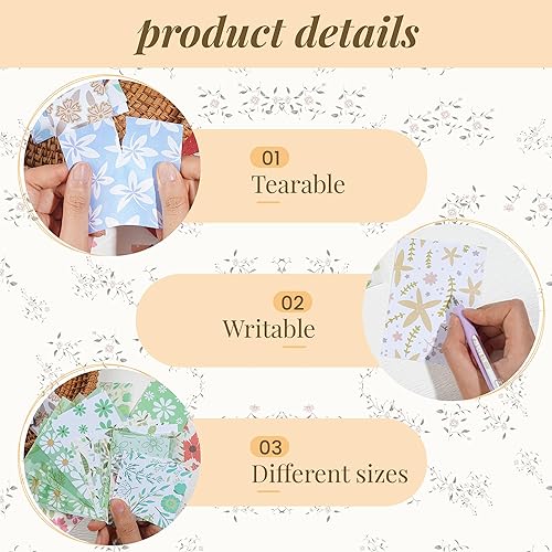 Miniatura 3 de Paquete de 240 hojas de papel de recortes florales de textura básica, suministros de diario decorativo estético, 8 estilos de materiales de papel