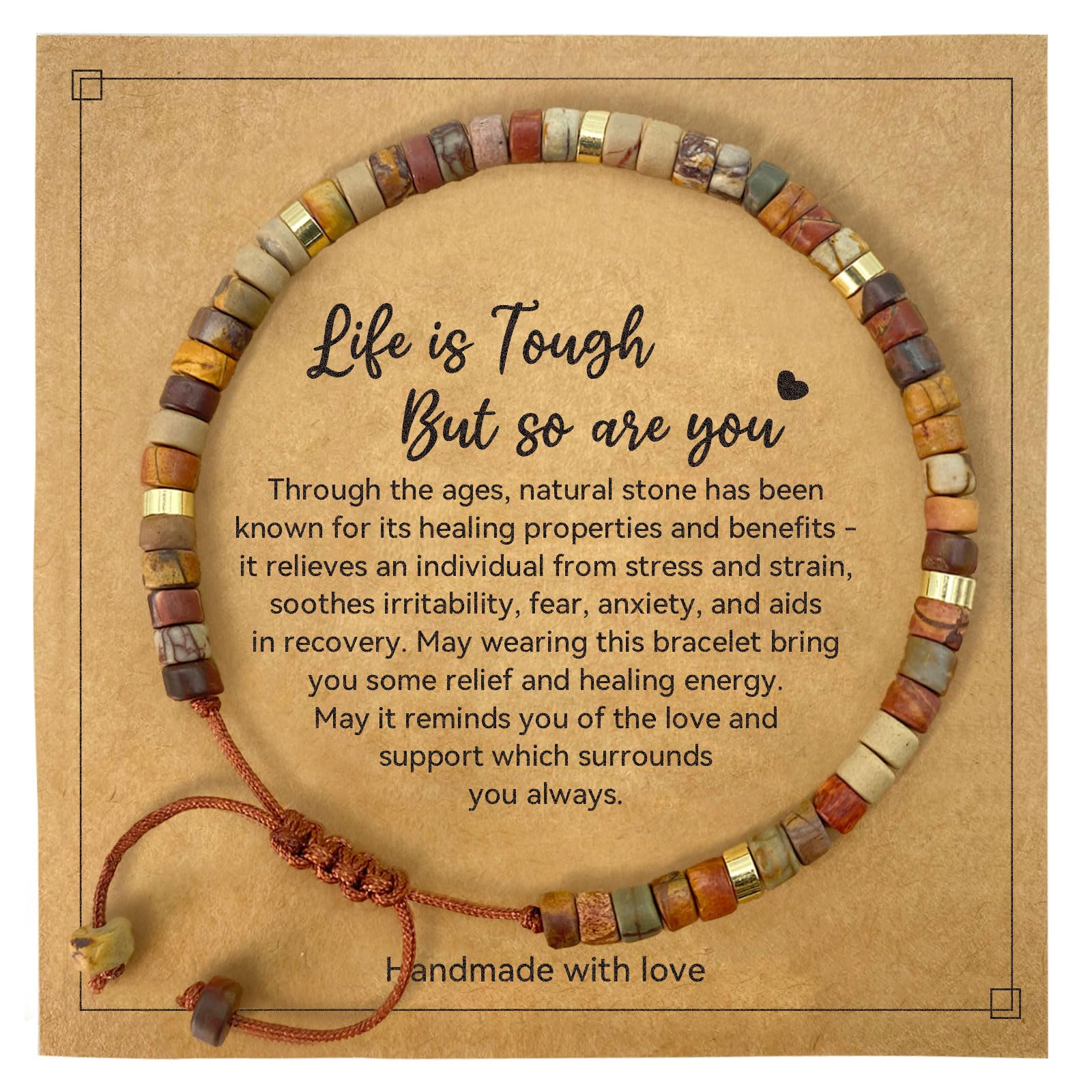 Inspirational Gifts Healing Natural Stone Bracelets - Thinking of You, Get Well Soon Encouragement Gifts Strength Bracelets for Women Friends Sister, Christmas Stocking Stuffers Thanksgiving Basket