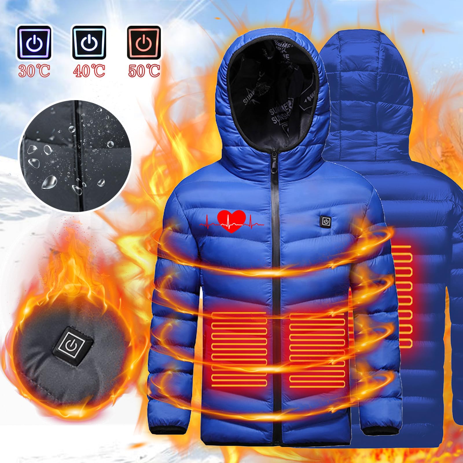 Niños Chaqueta Calefactable Chaleco calefactable para niños USB Chaquetas Calefactables Térmico Chaqueta de Plumas Calefactor 3 Zonas Calefactor Temperatura Ajustable para Invierno al Aire Libre Esquí