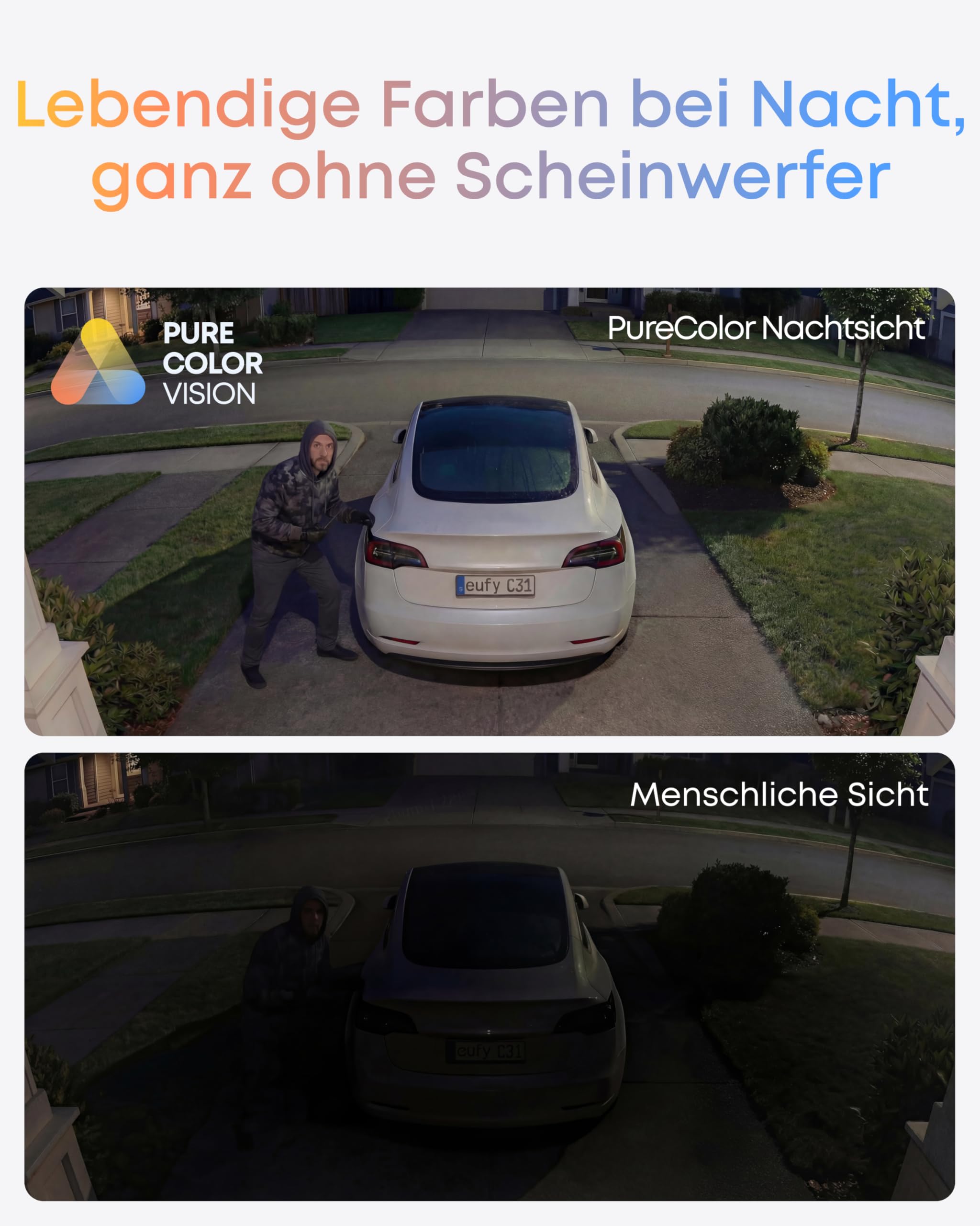 eufy Überwachungskamera C31 kabelgebunden, Überwachungskamera Außen | Farbnachtsicht, ohne Abo, 24/7-Videos, 360°-Sicht mit Schwenken/Neigen, KI-Erkennung Mensch/KFZ/Tier/Weinen, lokaler Speicher