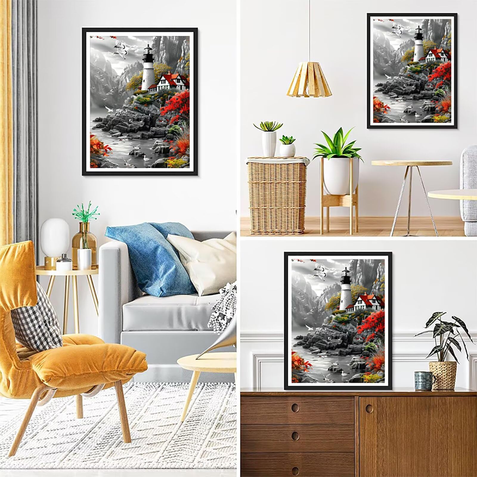 Malarstwo diamentowe, latarnia morska dla dorosłych, 50 x 70 cm, kwadratowe kamienie do majsterkowania, dla dziewczynek w wieku 10 lat, zestaw "zrób to sam", malowanie według liczb, diamentowa mewa