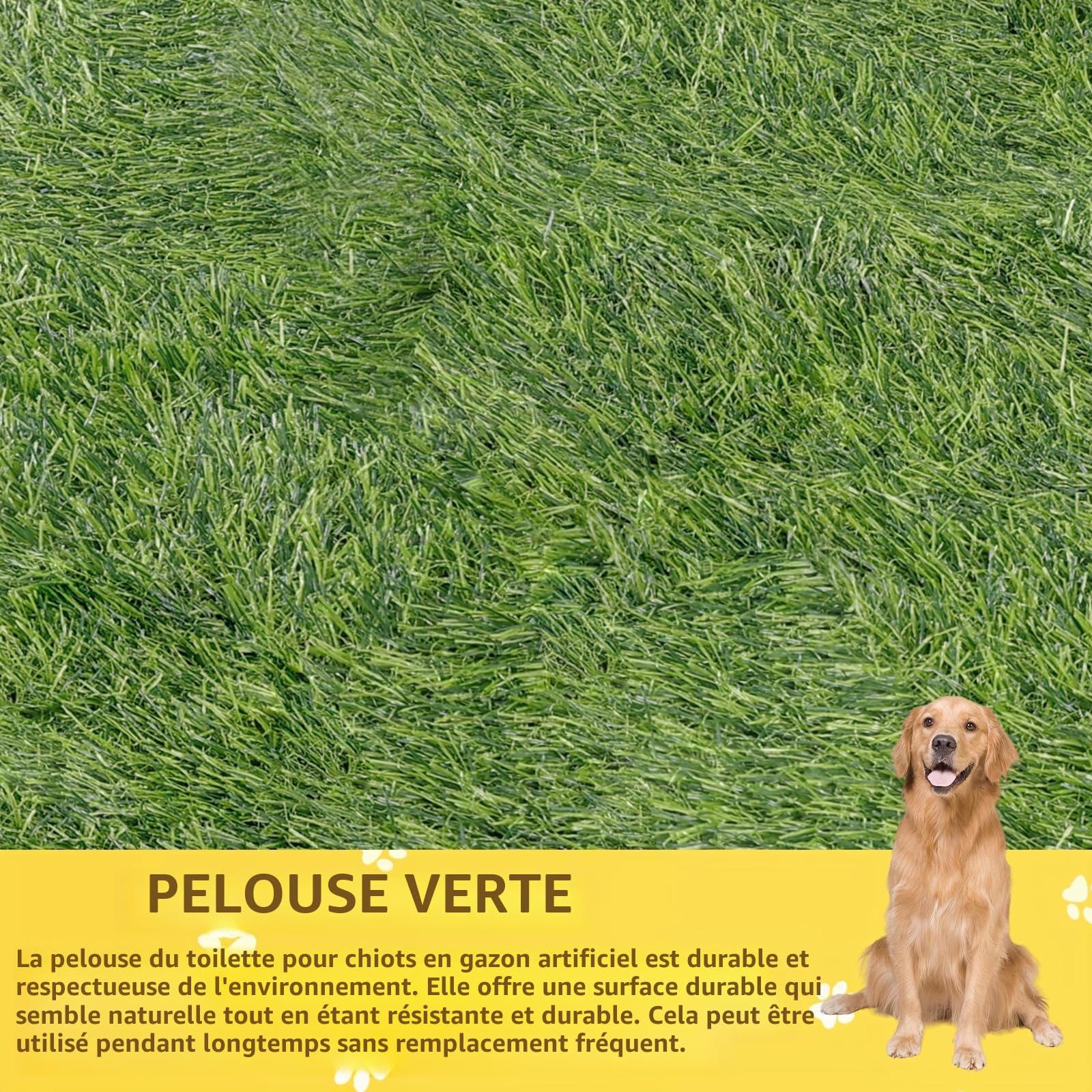 Bac à Litière pour Chien - Gazon Artificiel 50 x 70 cm - Tapis d'Entraînement pour Chiot - Lavable et Imperméable - Pour la Maison