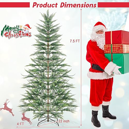 Miniatura 7 de Goplus Árbol de Navidad preiluminado de 7.5 pies, árbol de Navidad artificial de ciprés simulado con 540 luces LED de hadas blancas cálidas,