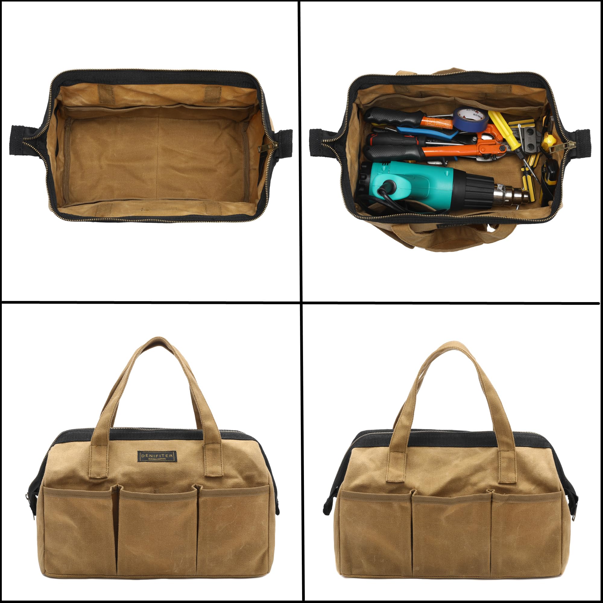 Werkzeugtasche mit Griff - 13 x 7,8 x 9 Zoll, Wasserdicht, Khaki