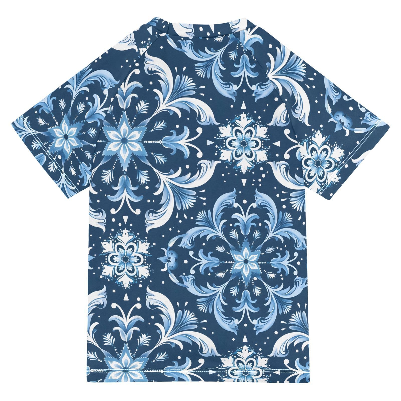ALAZA Boys Swim Shirt Short Sleeve Rash Guard for Boys Girls UPF 50+ Mandala Blue Flowers 9-10T