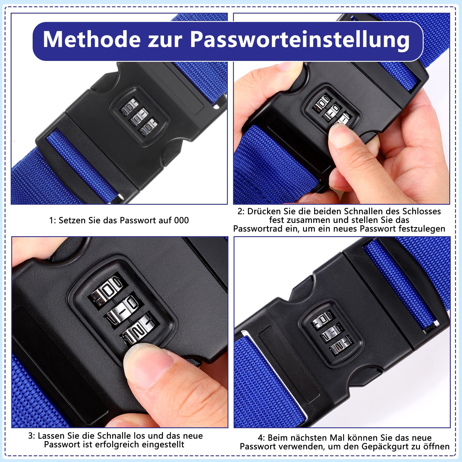4 stuks kofferriemen, 4 stuks kofferlabels en 2 stuks voeg een tas