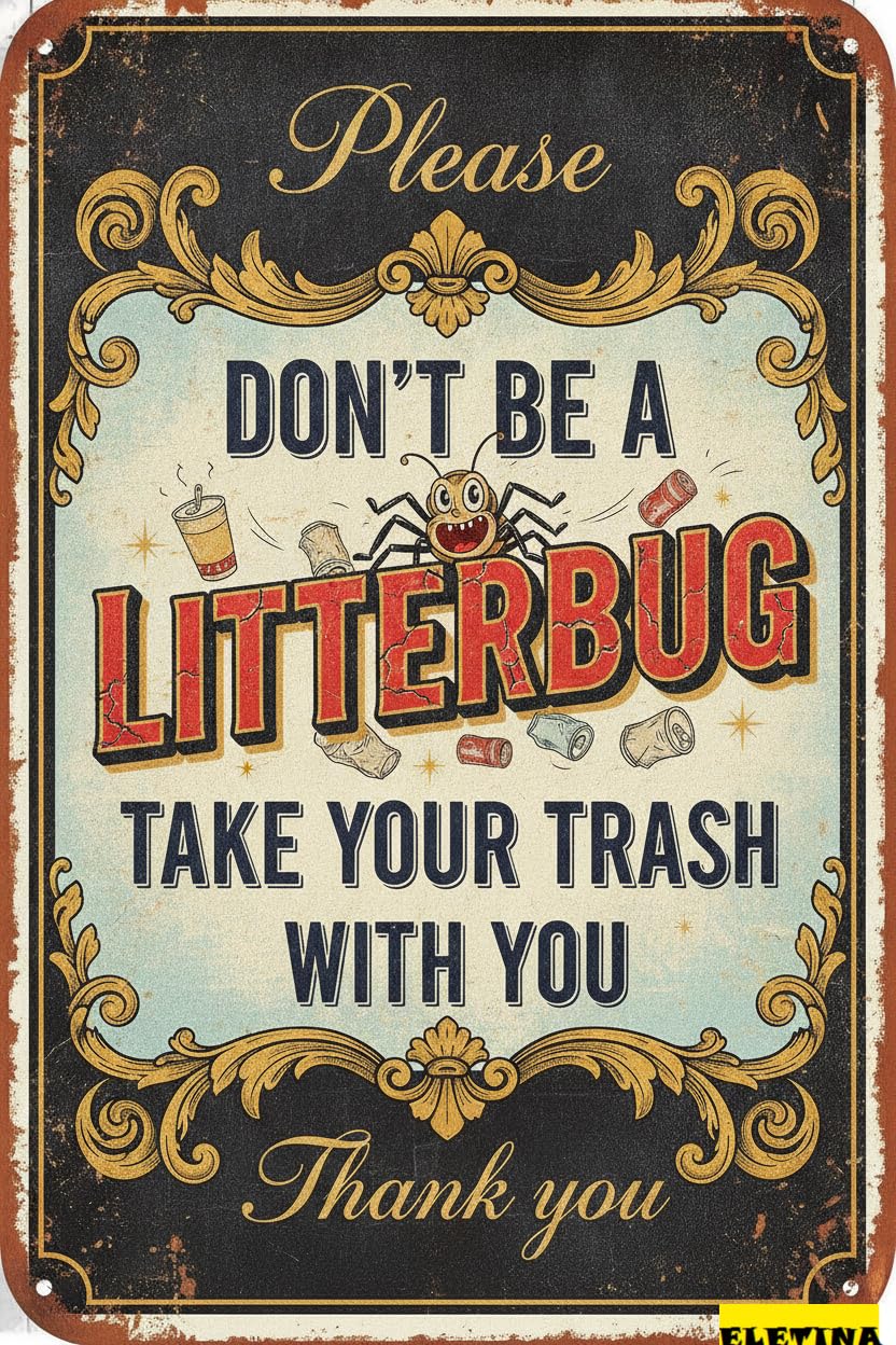 Tin Sign for Man Cave Please Don't Be A Litterbug, Take Your Trash With You Yard, 8x12 Inch, Aluminum Private Property Decorative