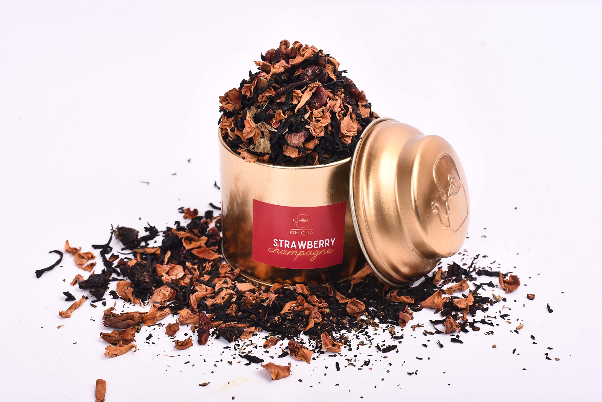 OH CHA - Strawberry Rose Tea | 35gms, Darjeeling Long Leaf Tea with Raisins, Fresh Strawberries, Rose Petals, Hibiscus, Stevia | Flavoured Tea, Non Alcoholic | Celebrations in a tea cup | Brew Hot or Ice tea, for Mocktail, Cocktail 4