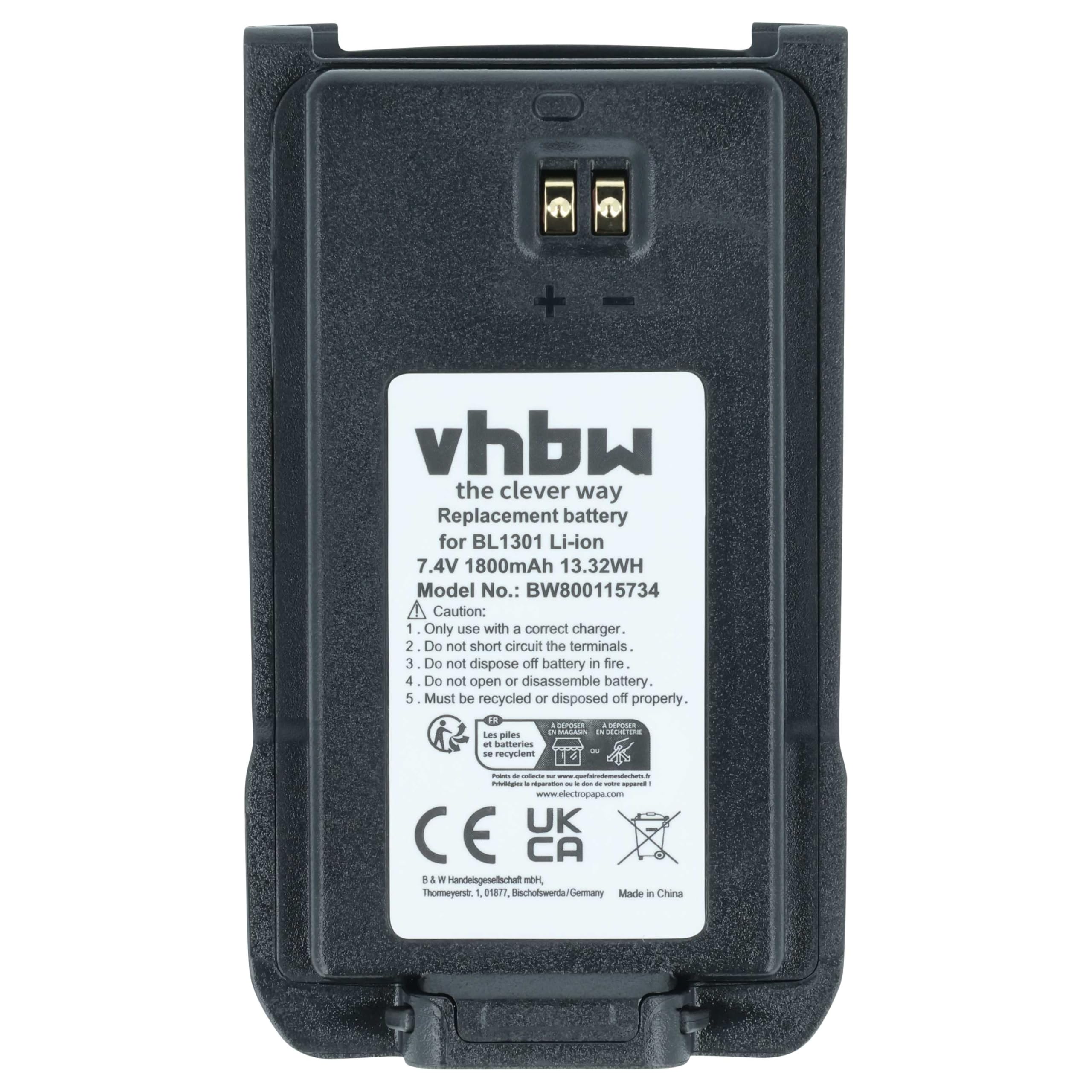 vhbw 2x zamiana baterii Hyt/Hytera BL2407, BL1301, BL1719 do radio (1800mAh, 7,4V, Li-Ion)