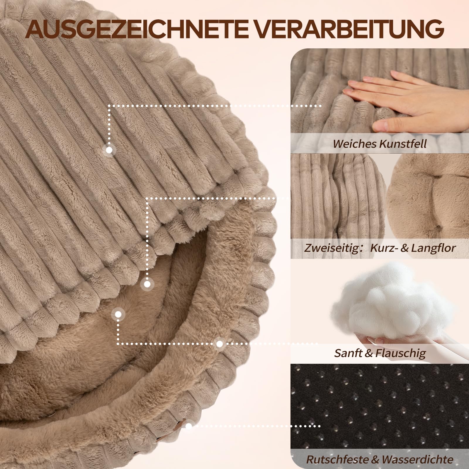 CheerPals Panier Chat avec Couvercle, Lit pour Chat Forme Grotte Épais (1,41 KG), Coussin Douillet avec Toit, Niche Intérieure pour Cachette et Sommeil, 50x50x15 cm