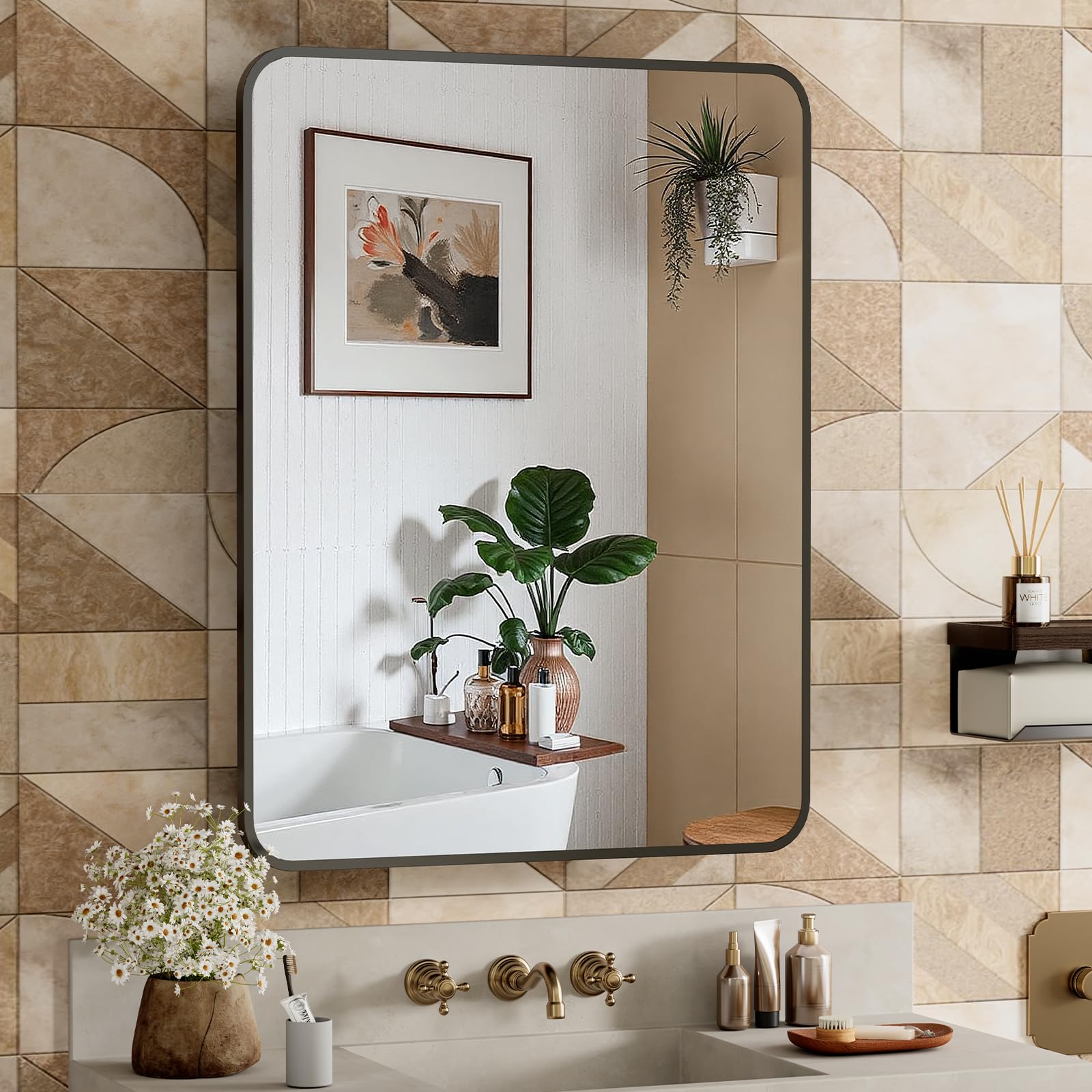 ACEMIRO 24x30 Inch Bathroom Medicine Cabinet with Mirror Black Metal Framed Farmhouse Recessed or Surface Wall Mounted Black Medicine Cabinets for Bathroom