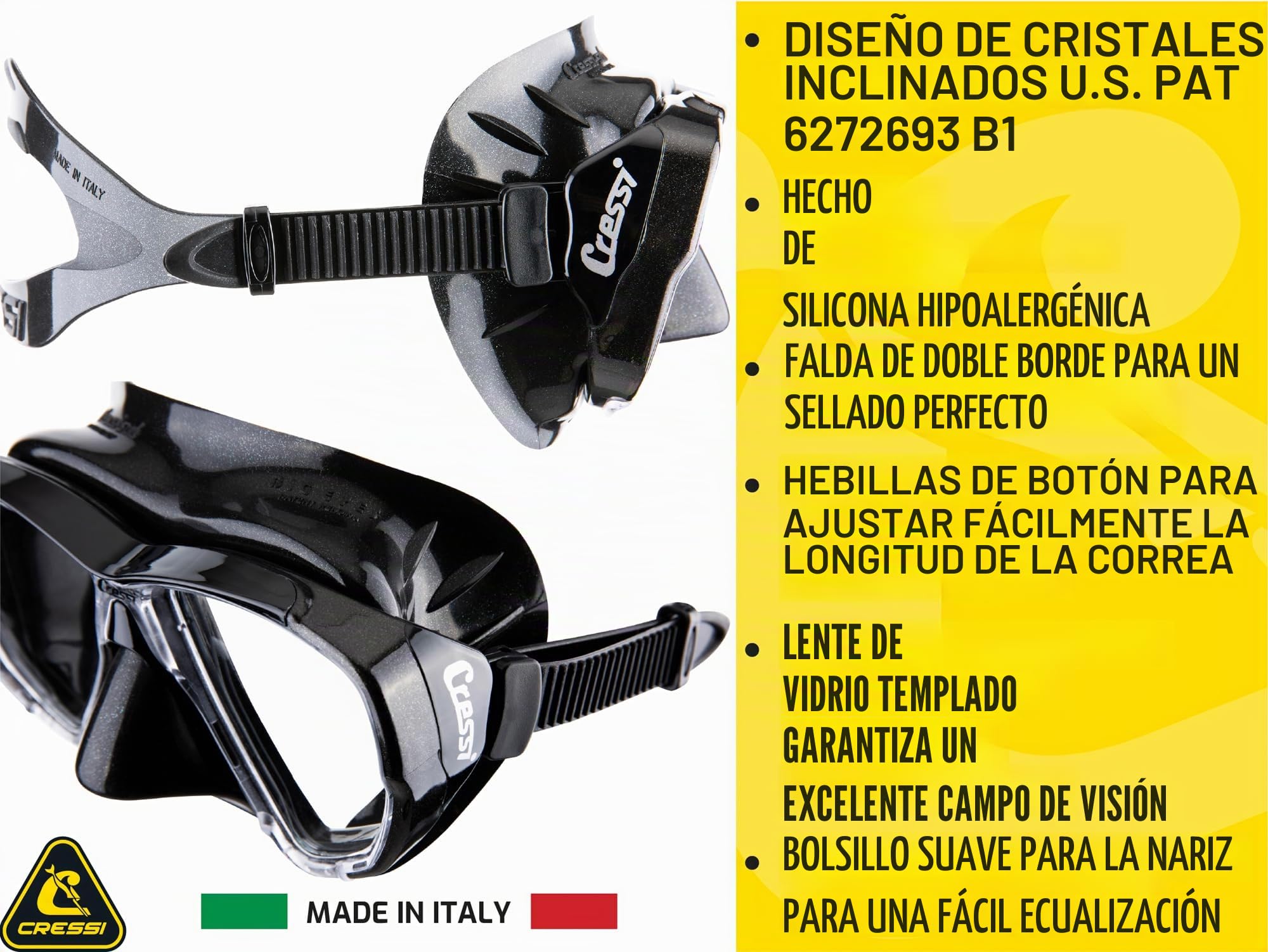 CRESSI Big Eyes+Alpha Ultra Dry Combo Black/Azure - Conjunto Máscara + Snorkel Alpha UD para Buceo y Snorkel, Negro/Azul Talla Única, Adultos