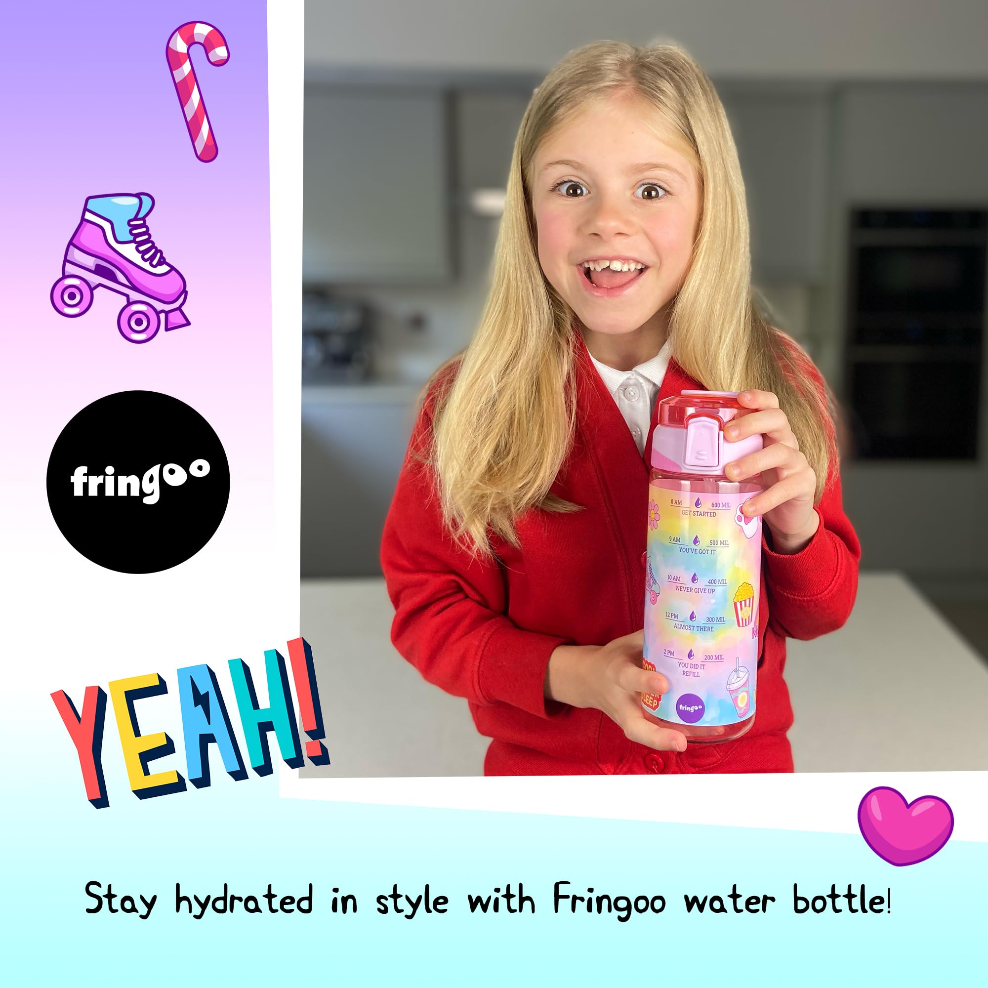 Fringoo, 650ml Kids Water Bottle, Carry Handle 100% Leakproof & BPA Free Tritan Silicon Straw, Secure Flip Lock Lid - Image 4
