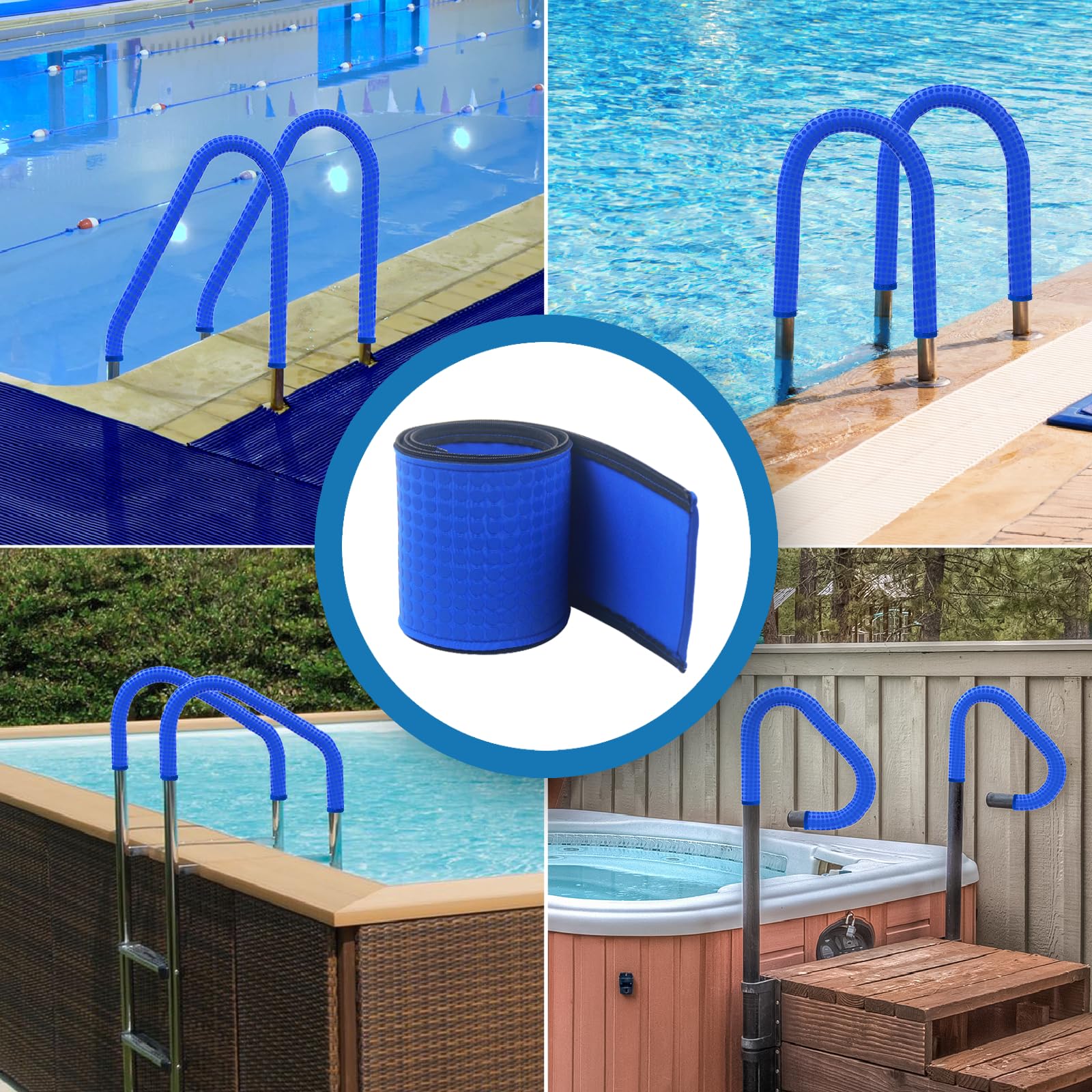 Cubiertas de barandilla de alberca de 180 cm, antideslizantes, con cremalleras, barandilla para piscinas enterradas, barandilla de mano sobre el suelo, anticalor, asas de escalera de piscina para