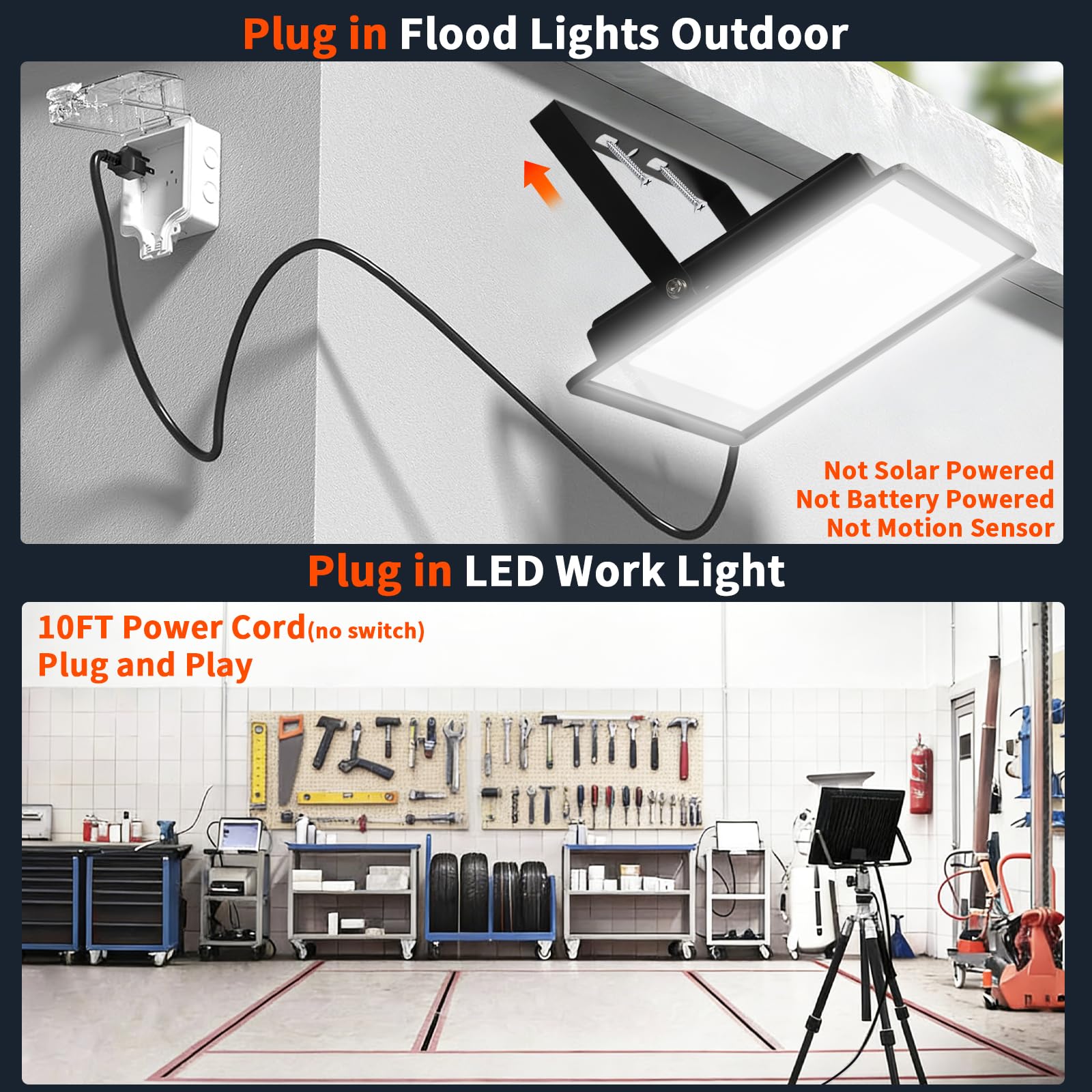 150W Flood Lights Outdoor 21000lm Bright LED Work Light with 10ft Plug 5000K Daylight White Flood Lighting IP66 — view 2