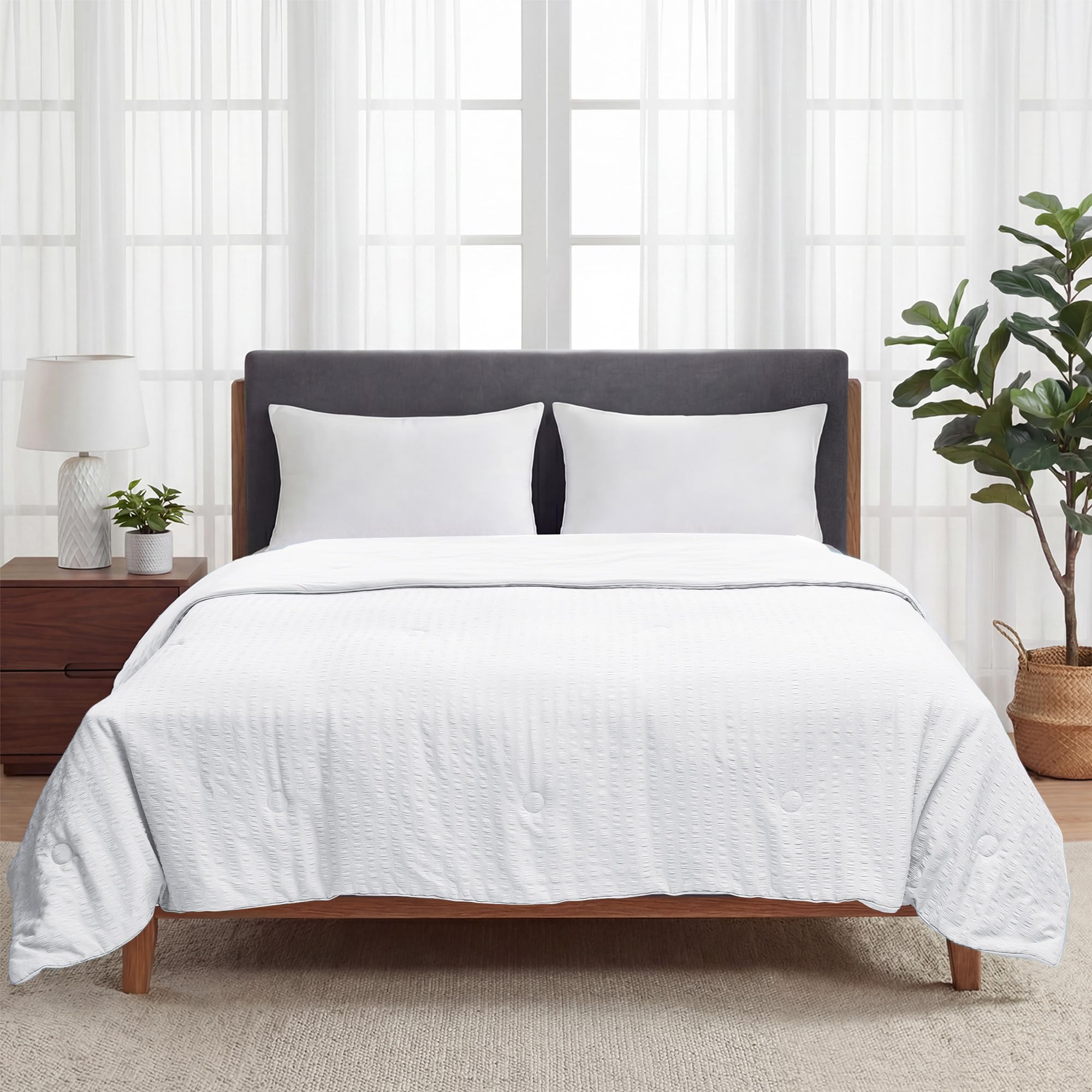 UNIKOME Kühldecke Doppelseitig - Wendbare Sommerdecke aus Bubble Sherpa & Ice Silk, Leicht und Atmungsaktiv für Hitze- und Schweißgeplagte, Ideal für Klimaanlagen, 150 x 200 cm, Weiß