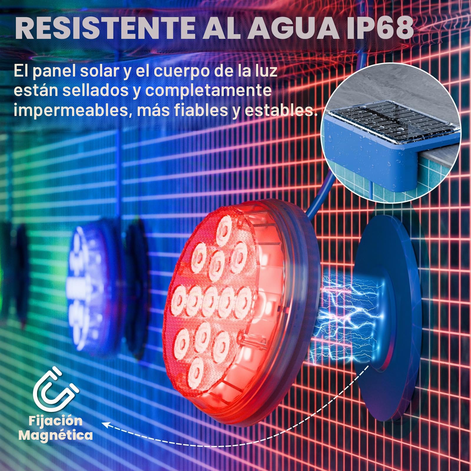 Quntis Luz Solar Piscina, RGBW Magnético Luces Solares Piscina Sumergible IP68 Impermeables,Control Remoto Sin Cable, Luces Led Para Piscinas, Acuarios, Estanques, 2 Paquete