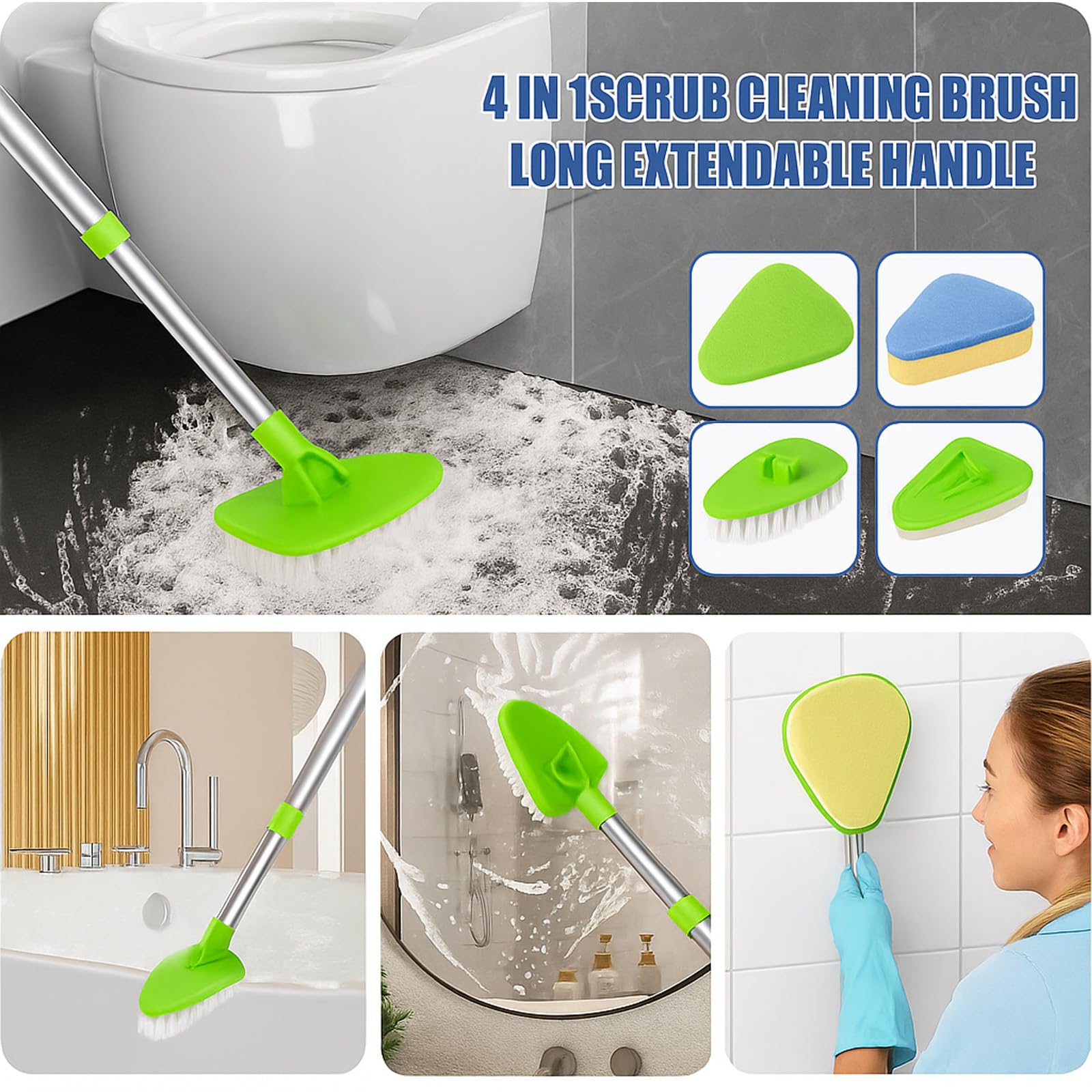 Floor Scrubbing Brush 47.2 Inch With Adjustable Long Handle & Detachable 180° Rotatable Head Stiff Bristles Extensible Grout Cleaning Brush For - View #7