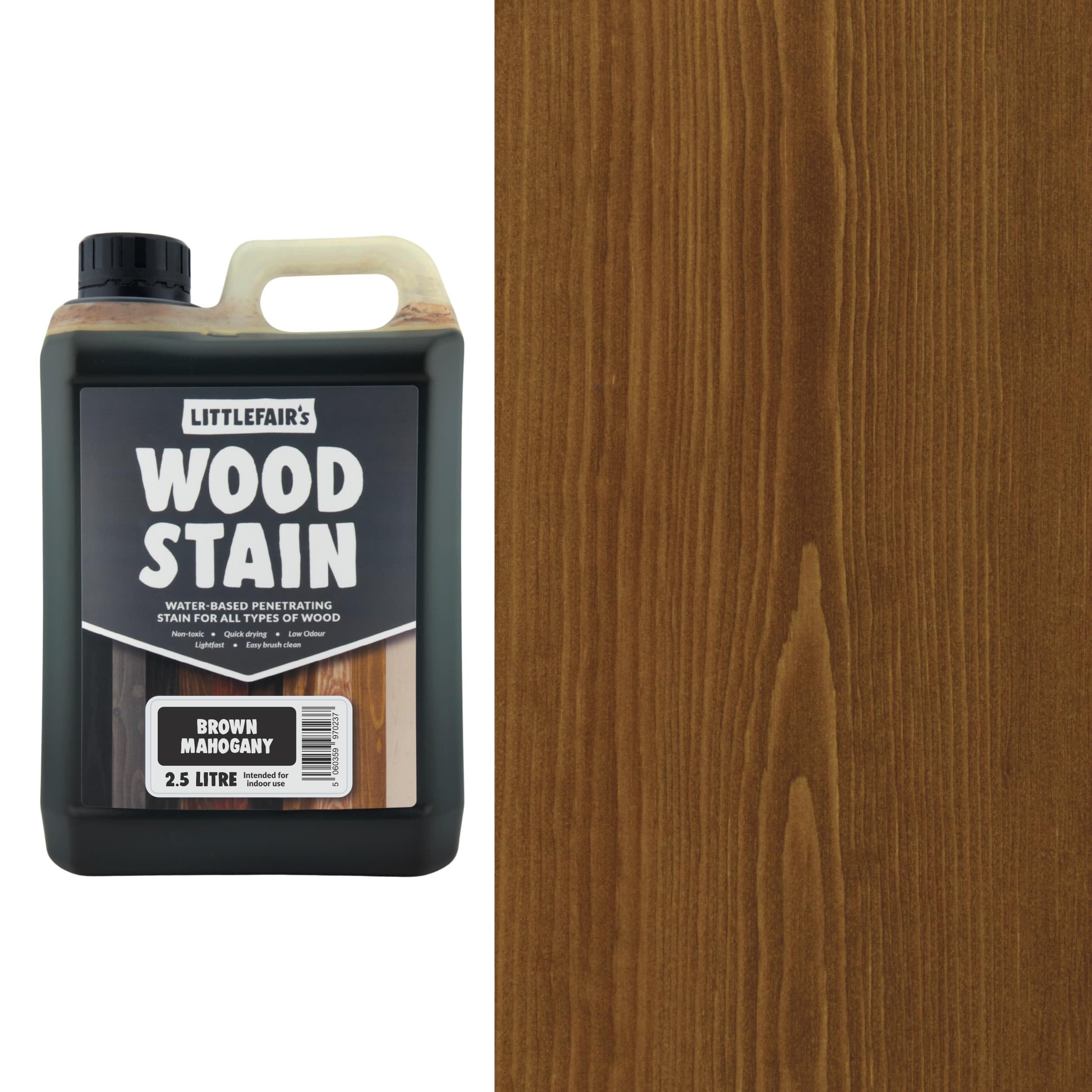 Littlefair's Wood Stain Water-Based - (Brown Mahogany) – Non-Toxic, Eco-Friendly & Quick Drying - Easy-to-Apply, Concentrated Formula for All Wood Types – 2.5 LTR