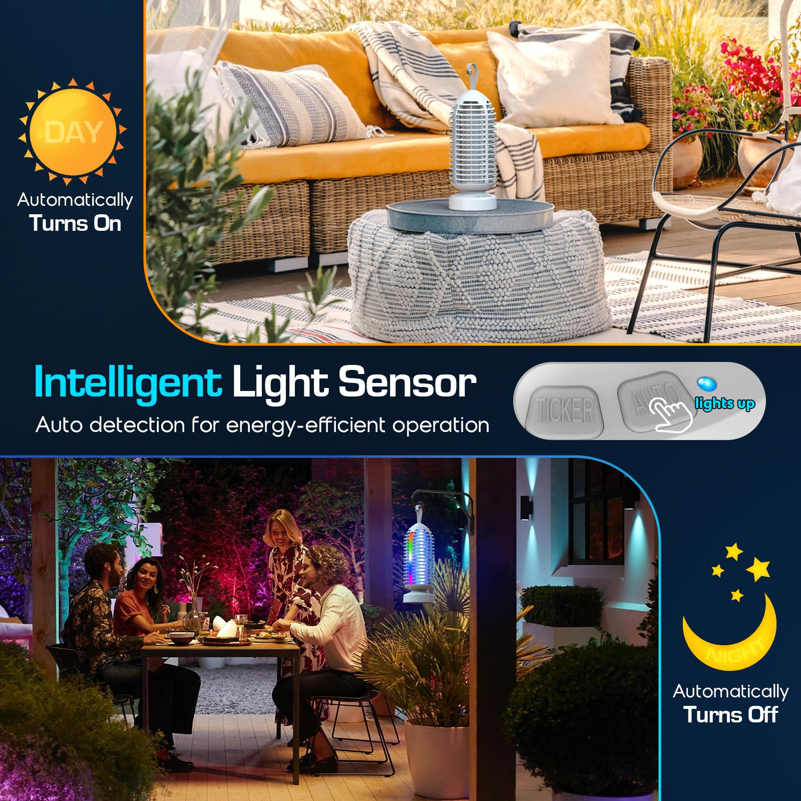 Bug Zapper Outdoor Indoor Zapper Zapper Zanzariera Elettrica 3000V con Batteria Ricaricabile 4000mAh, Impermeabile Zanzariera, Luce Marqueen 3 in 1, Lanterna da Campeggio & Fly Zapper per Casa, Patio