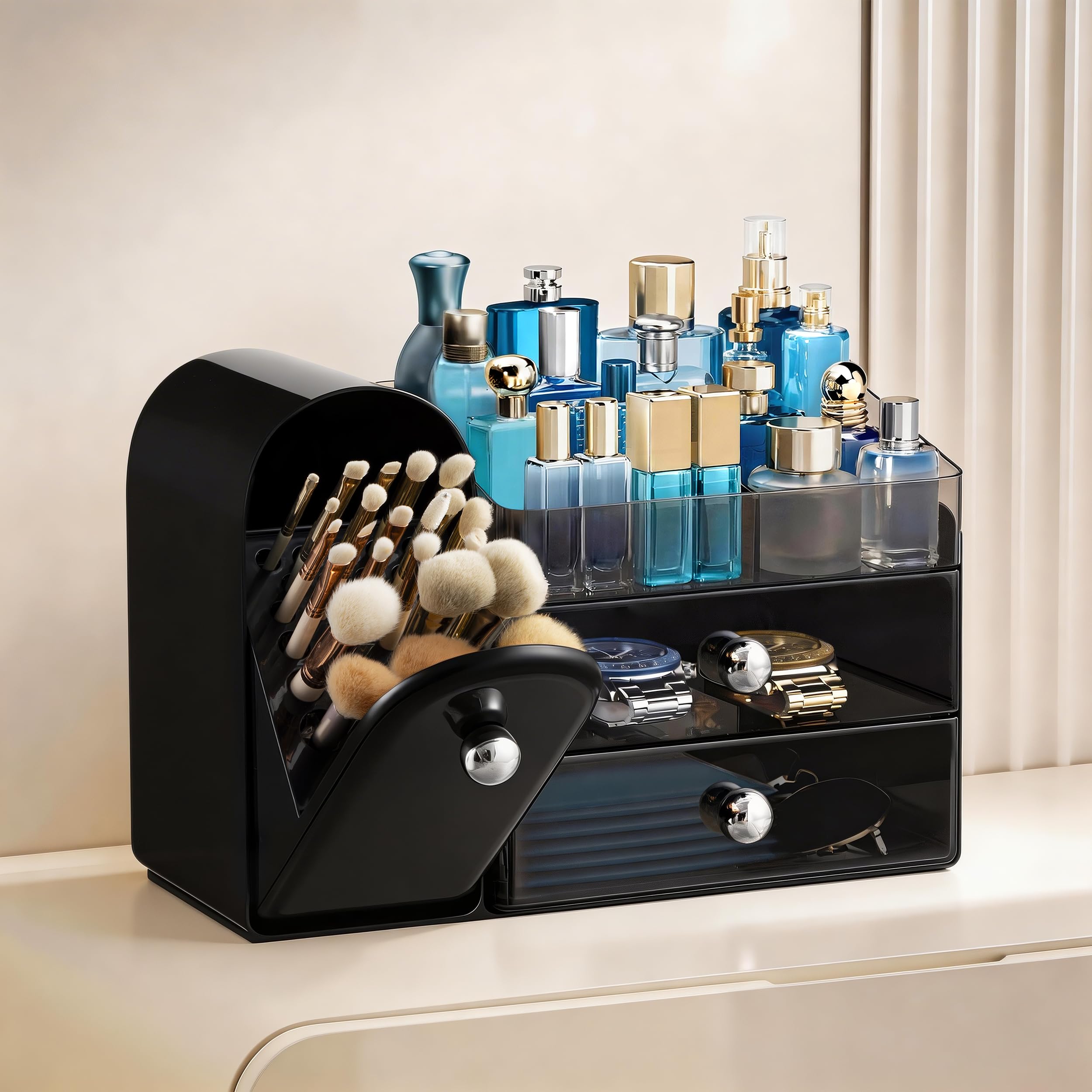 HBlife Large Makeup Organizer Countertop with Drawers and Brush Holder