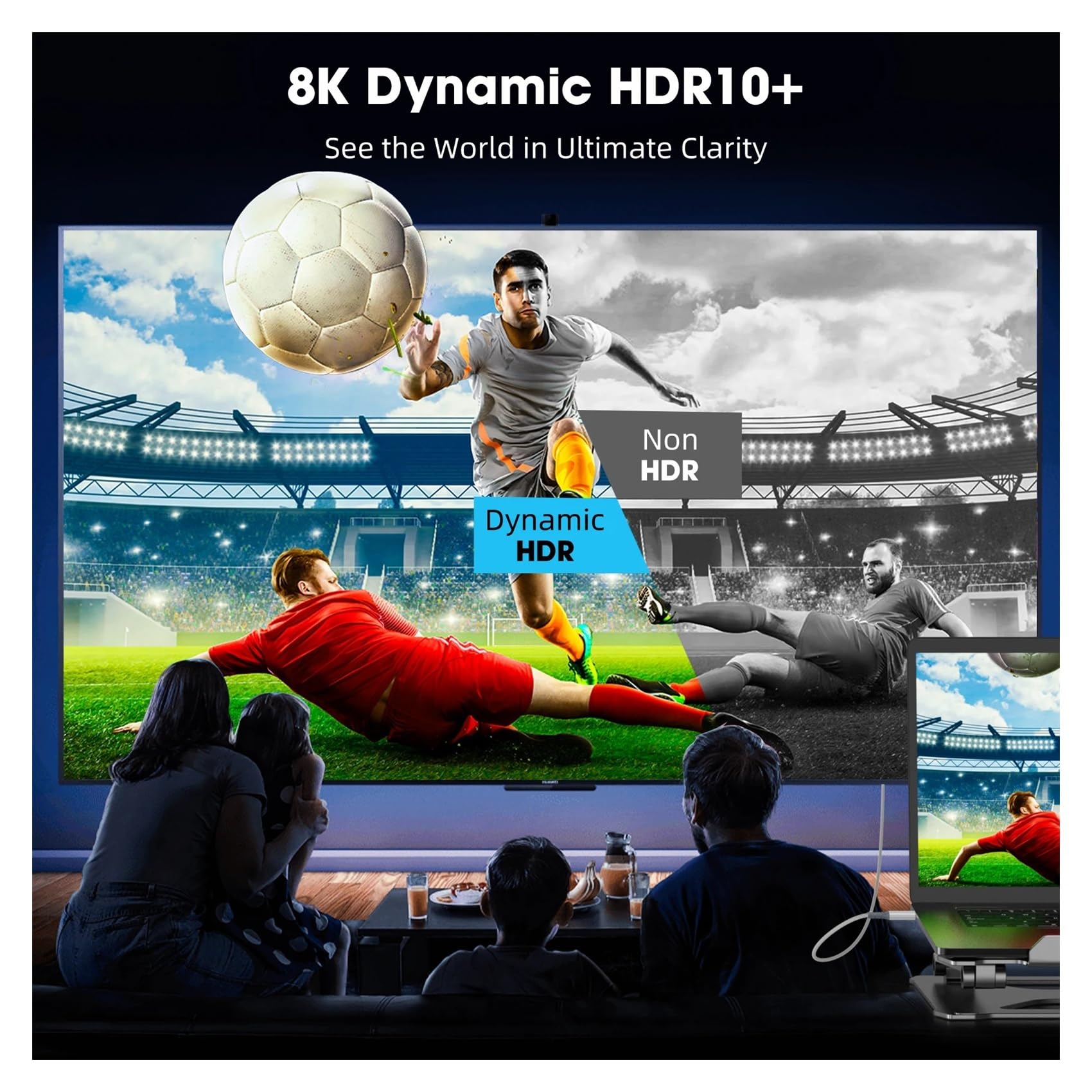 Câble HDMI 2.1 8K @ 60 Hz 4K @ 120 Hz, Transmission Haute Vitesse 48 Gbit/s, HDR Et HDR10+ Intégrés, for Boîtier TV, Ordinateur Portable, Moniteur, Consoles De Jeux(1pc-7 m)