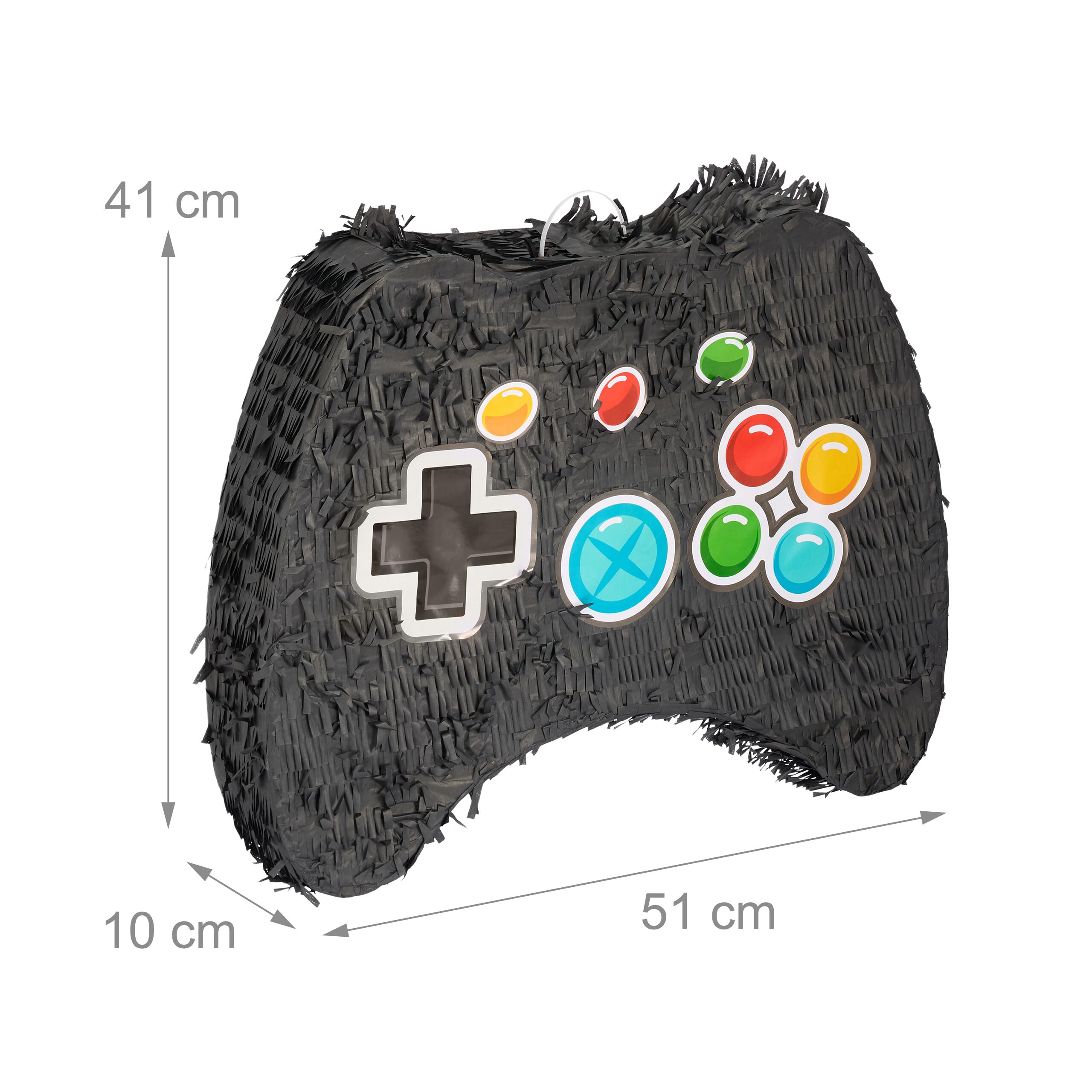 Relaxdays Pignatta Set Bastone e Maschera, Piñata Joystick Vuota, Gioco per Festa di Compleanno Bambini, Multicolore