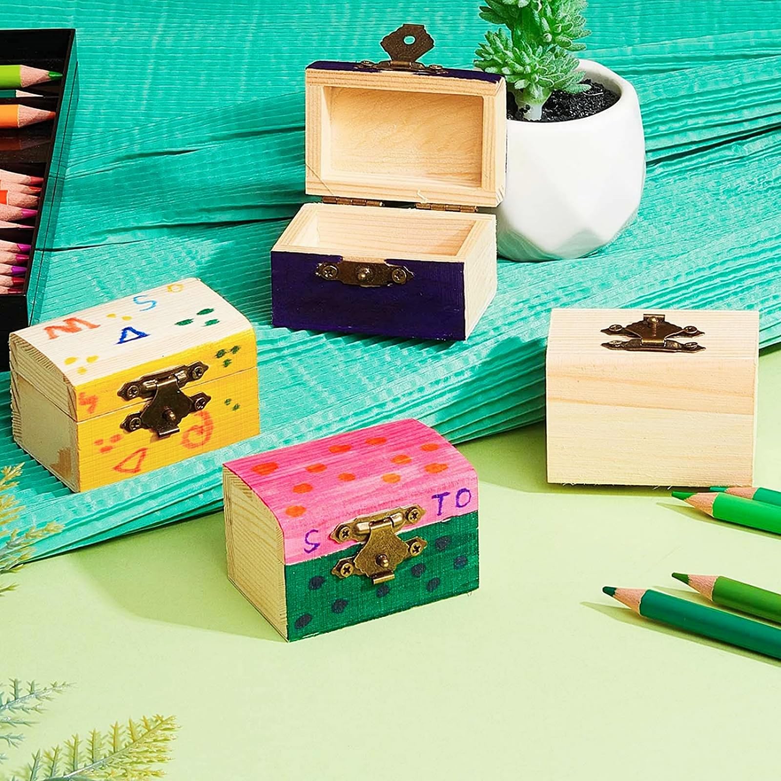 Set di 10 Scatole in Legno Non Finite con Coperchio e Chiusura a Scatto – Mini Cassettiera in Legno per Artigianato, Perfetta per Progetti di Bricolage e Decorazioni Domestiche (2.3 x 1.5 x