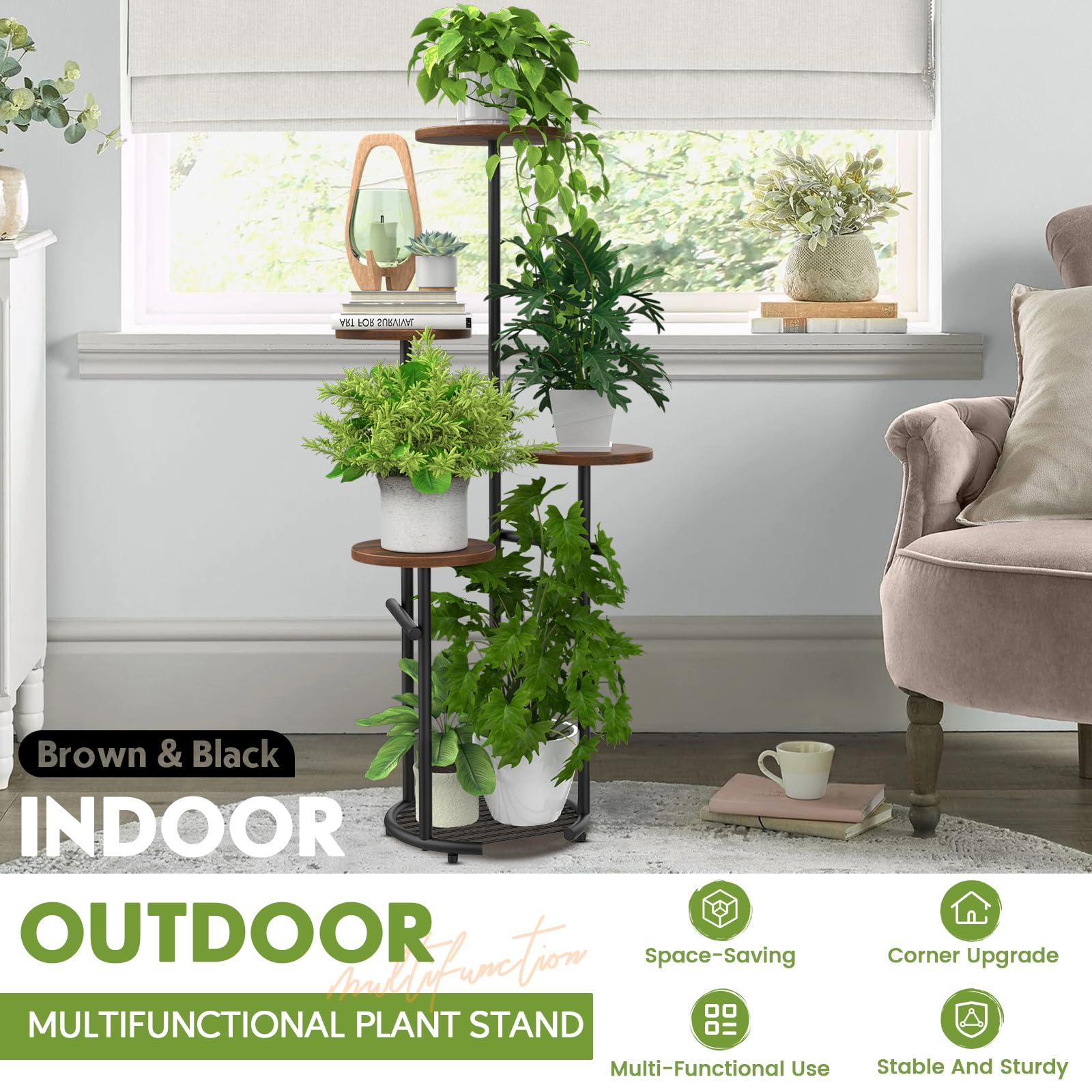 Soporte de metal de 5 niveles para plantas de interior, estante para plantas, estante esquinero, soporte para macetas para exteriores, para sala de estar, balcón, jardín, patio, dormitorio 6