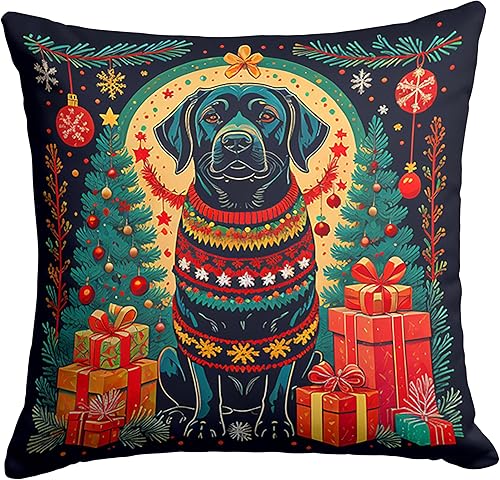Caroline's Treasures DAC1133PW1414 - Almohada decorativa de tela navideña de Labrador Retriever color negro, lavable a máquina, almohada decorativa
