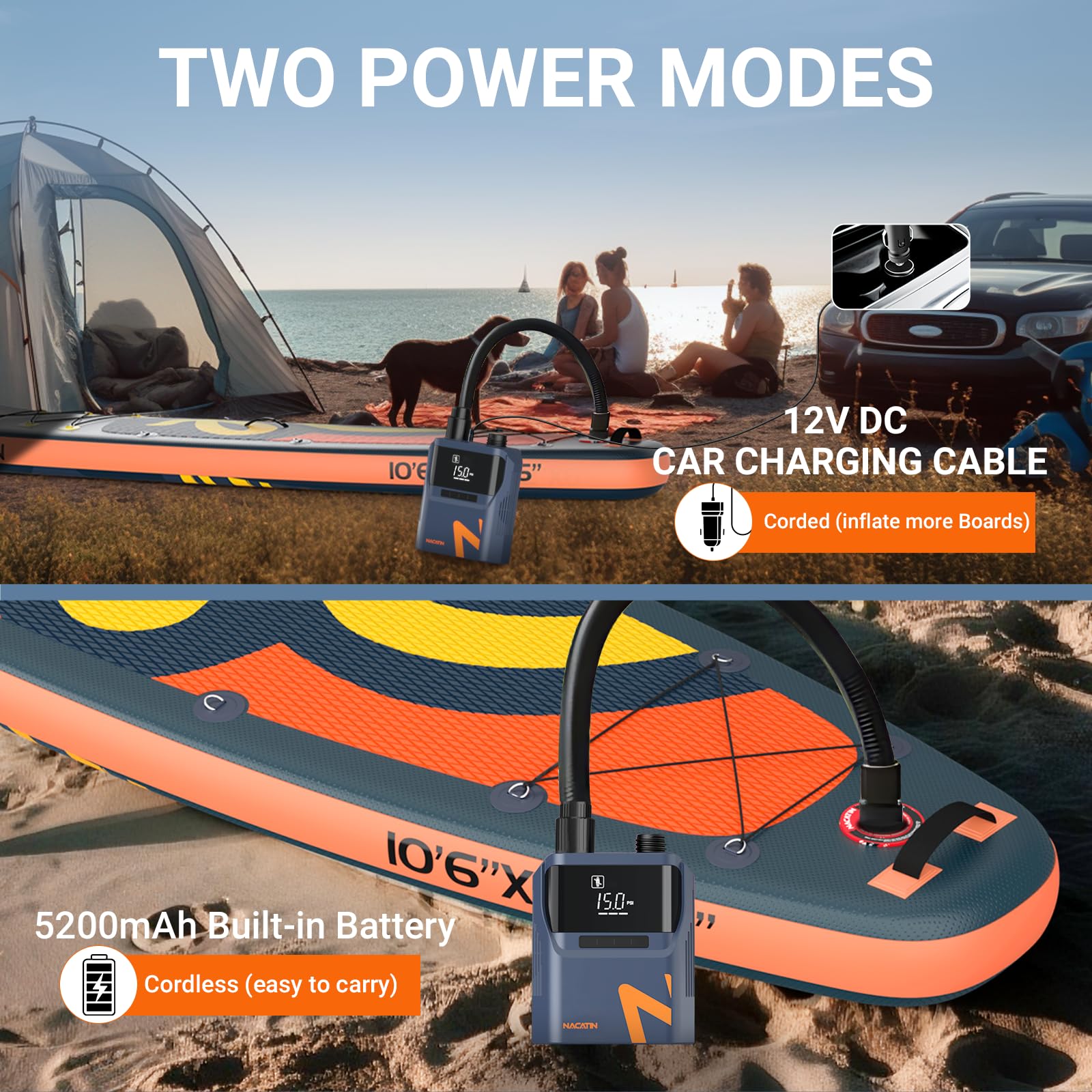Pompe à pagaie électrique de 50 psi, pompe à air double moteur SUP à arrêt automatique, pompe électrique pour planches à pagaie, voitures, matelas pneumatiques