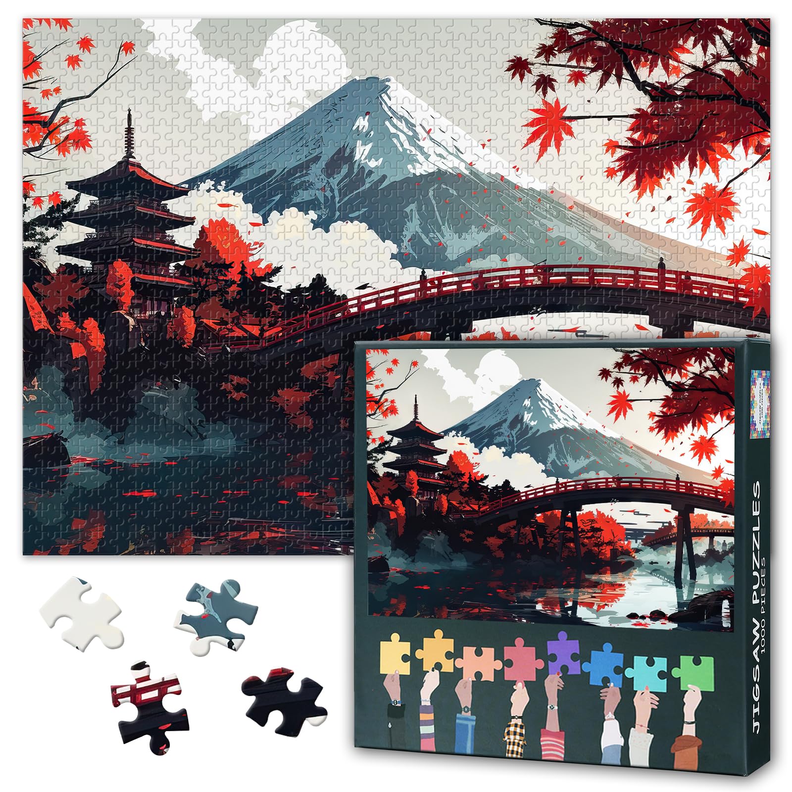 Puzzles for Adults 1000 Pieces - Japanese Pagoda, Bridge, and Mount Fuji Jigsaw Puzzles | Japanese Landscape Premium 1000 Piece Puzzle for Adults Home Decor 27.5" x 19.6" — image 1