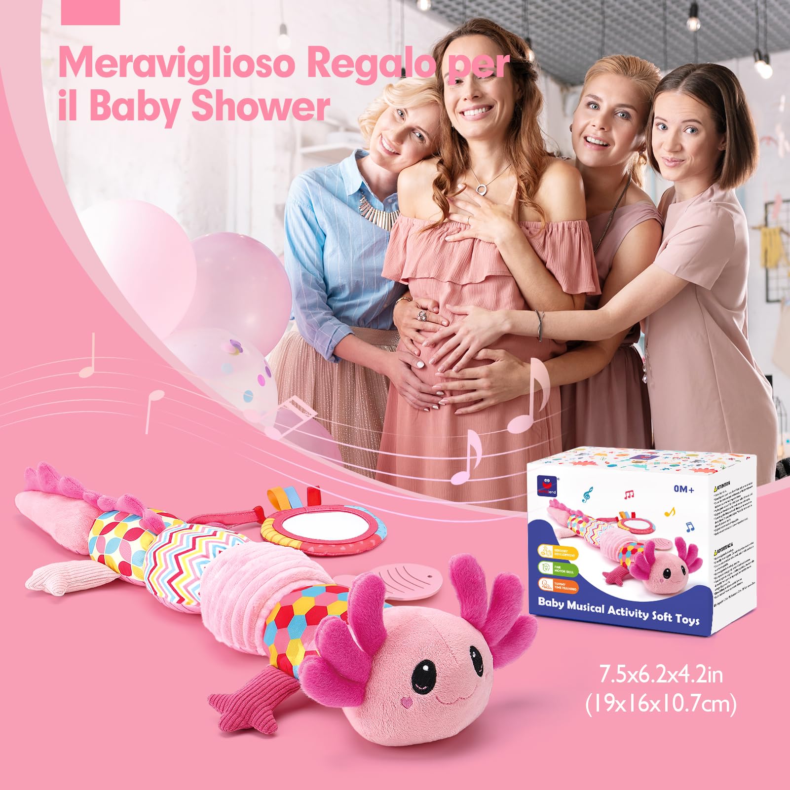 hahaland Giochi Neonato 0 3 6 Mesi - Musicali Peluche per Neonata 0-9 Mese, Tummy Time, Montessori, Giocattoli Sensoriale della Prima Infanzia Peluche Interattivo