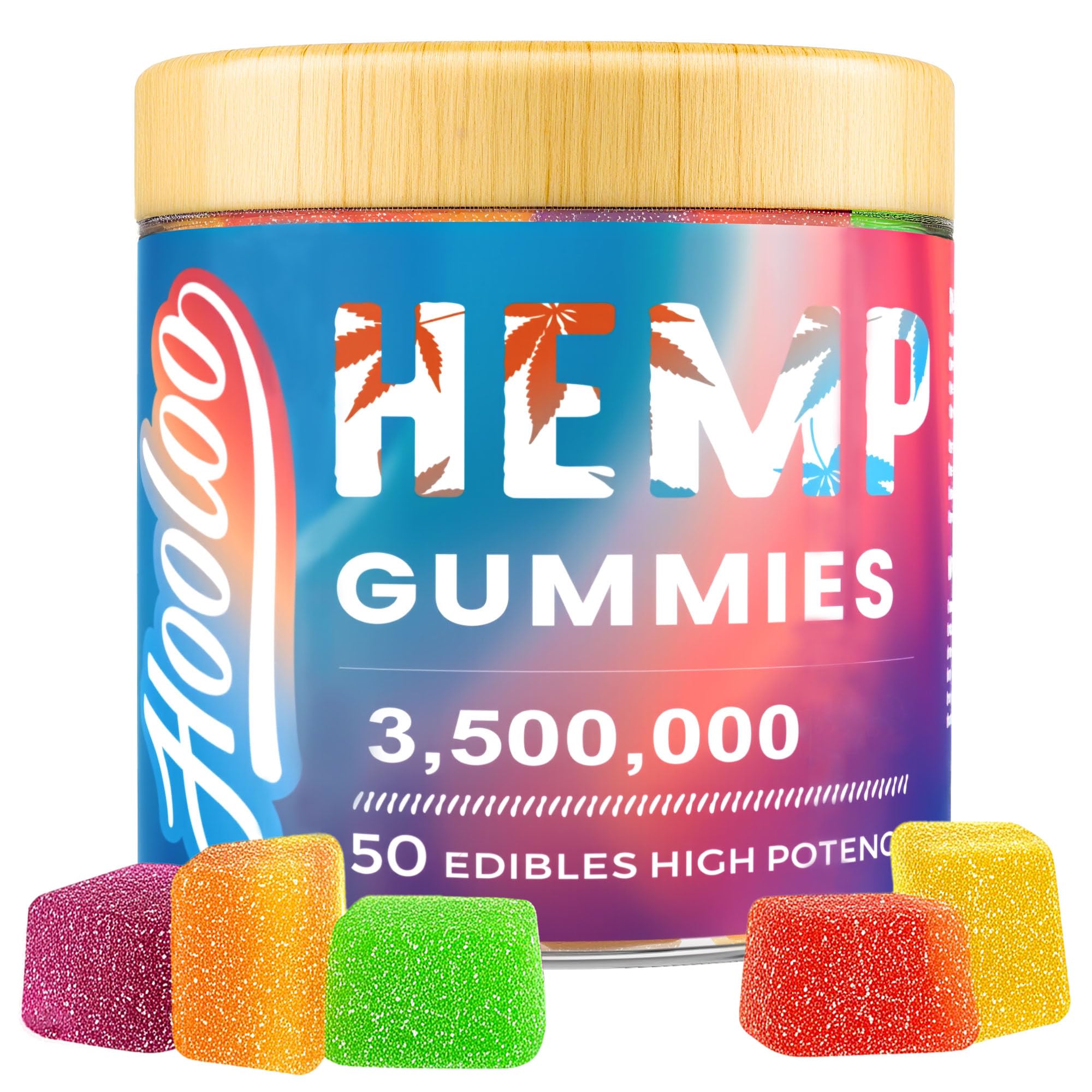HOOLOO Hemp Gummies for Adults, 6 Fruity Flavors for Deep Bedtime, Relax, Hemp Gummy Infused Vitamins and Omega 3, Made in USA Fruity - 3,500,000 - 1 PACK