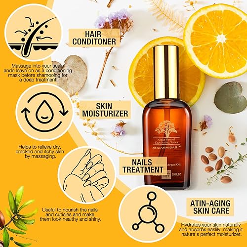 Miniatura 6 de Aceite de argán marroquí para el crecimiento del cabello, la piel y las uñas, anti-envejecimiento facial hidratante para mujeres y hombres, 3.4 fl oz