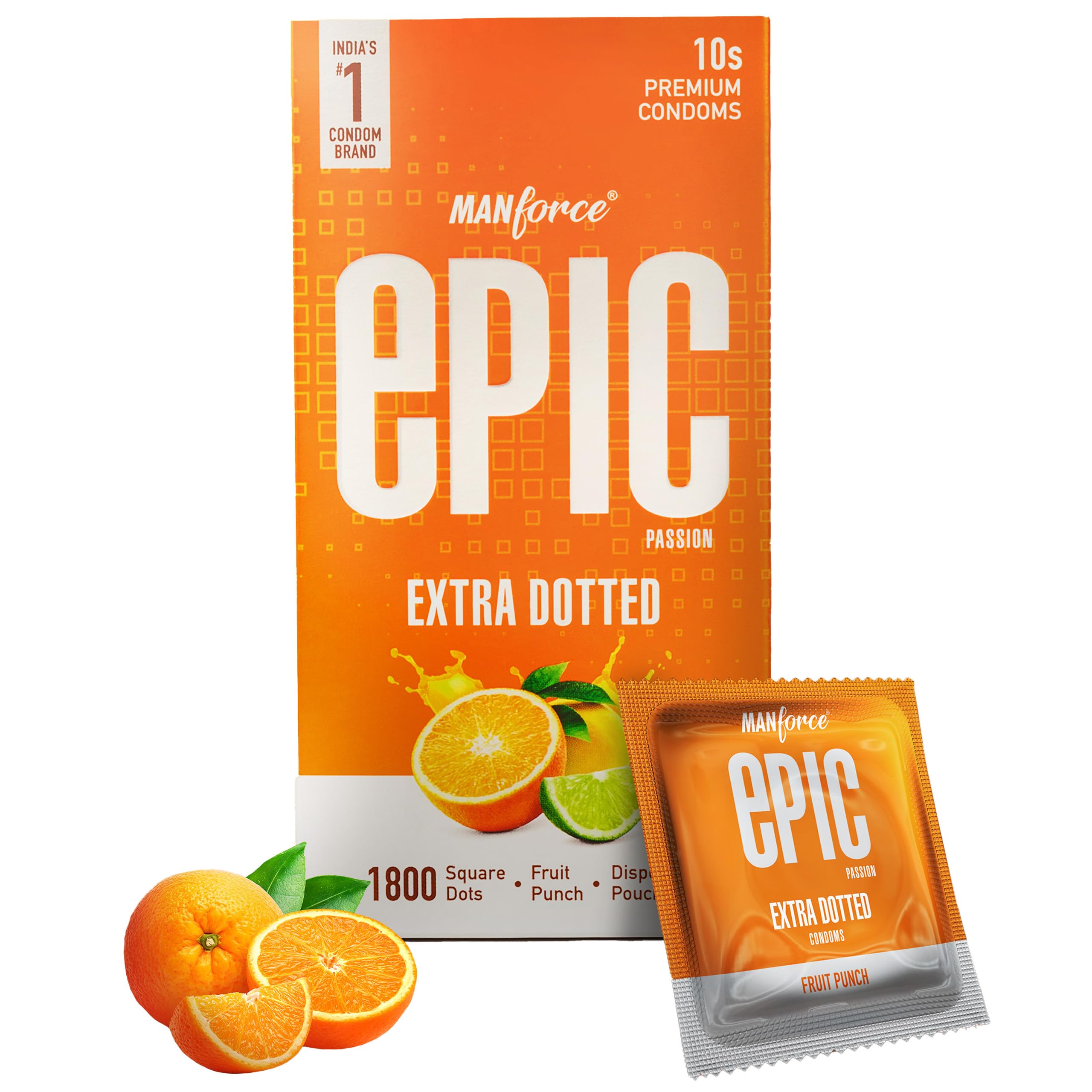 Epic Passion | Extra Dotted Condom for Intense Pleasure | Fruit Punch Flavour | 10 Pcs