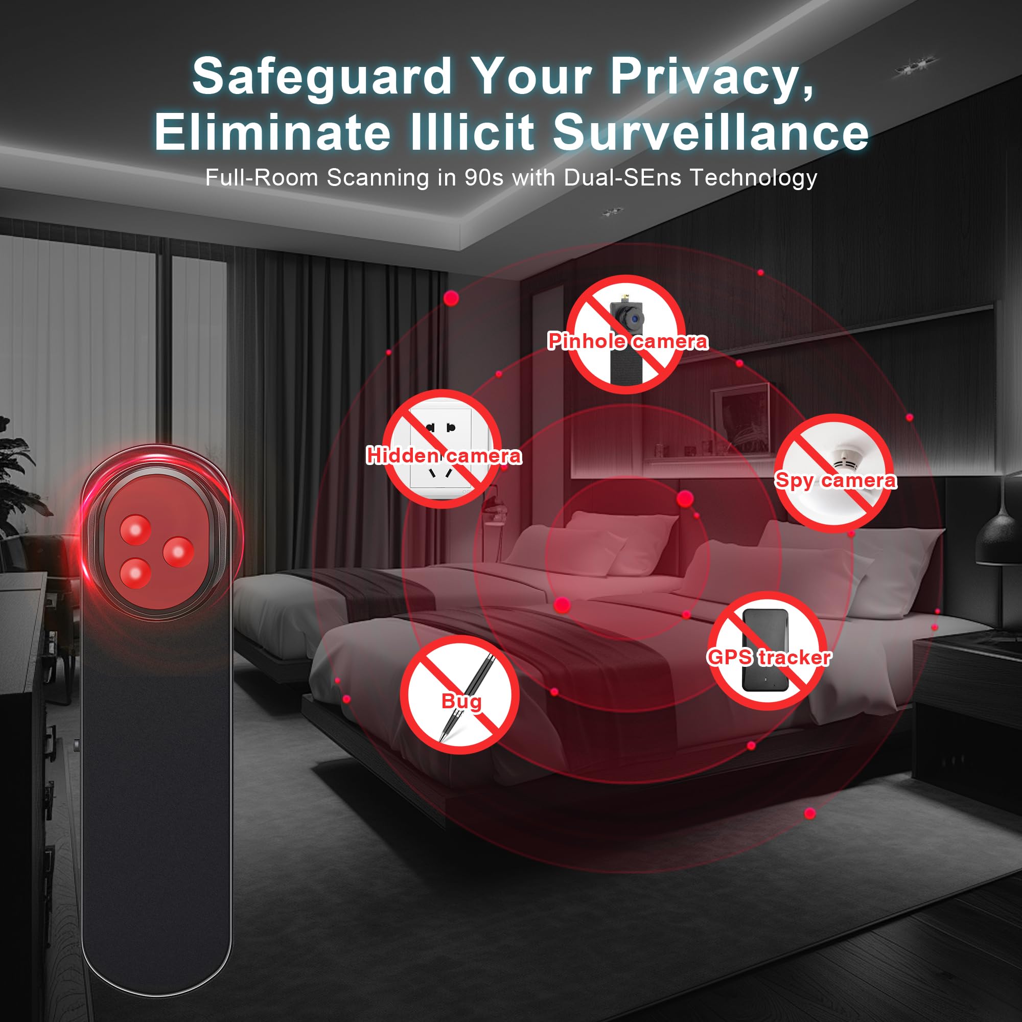 Upgraded Hidden Camera Detector, AI-Powered Anti-Spy Device, GPS Tracker & Bug Detector, Portable RF Signal Scanner for Hotels, Travel, Home & Office (M) - 5