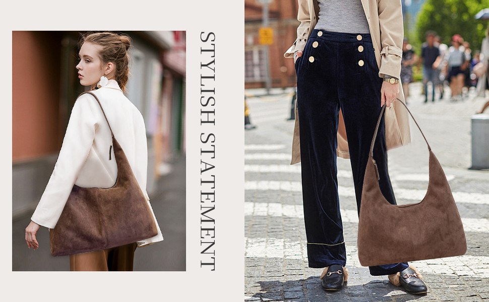 Bolso de hombro de gamuza para mujer Tote Hobo miniatura 7