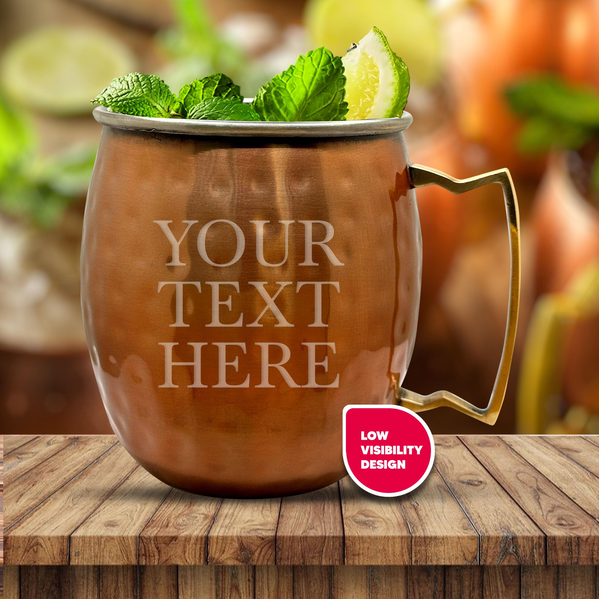 Personalized Custom Brown Moscow Mule Mug Stainless Steel Hammered Finish | Low Visibility Generic Your Text Here Engraving Bar Style Cup, 18 oz | Single