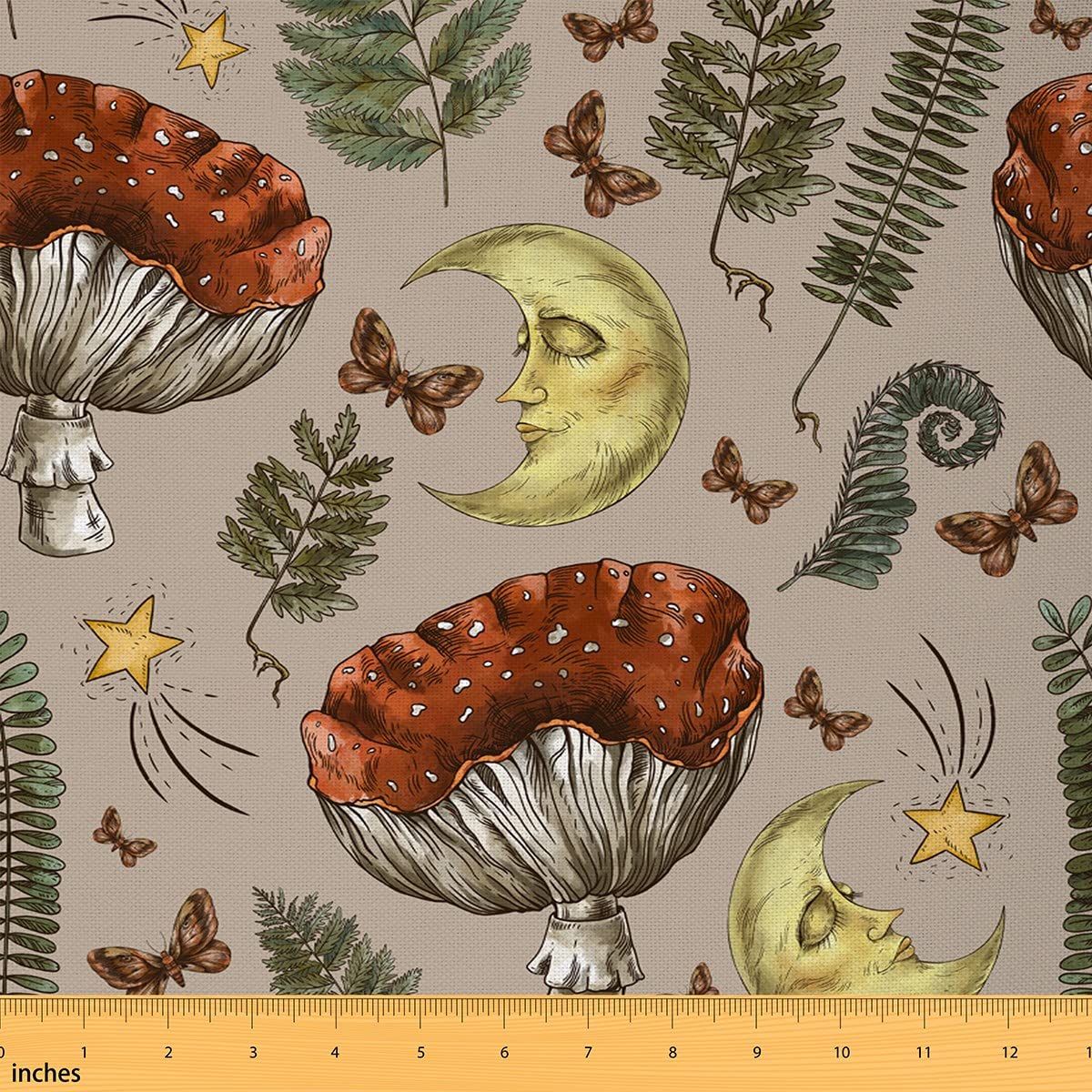 Richhome Multi 6 Mushroom Fabric By The Yard Wild Butterfly Moth Jungle Leaves Decor Fabric For Kids Teens Adults Western Boho Exotic Moon Stars Print Fabric For Room Decor And Diy Upholstery 1 Yard