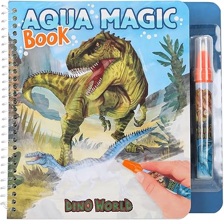 Depesche 12798 Dino World – Aqua Magic Malbuch mit versteckten Dinosaurier-Motiven, Kreativbuch mit 5 wiederbemalbaren Seiten und einem Wasserstift
