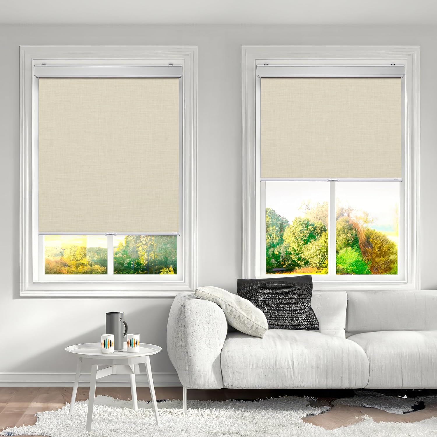 Cordless with Valance 100% Blackout Window Shades Pull Down Window Blinds with Thermal Insulated Fabric. Easy to Install. (Maximum Height 80") (Ivory Color) (47" Width) 80" x 47" 03- Ivory ( With Valance )