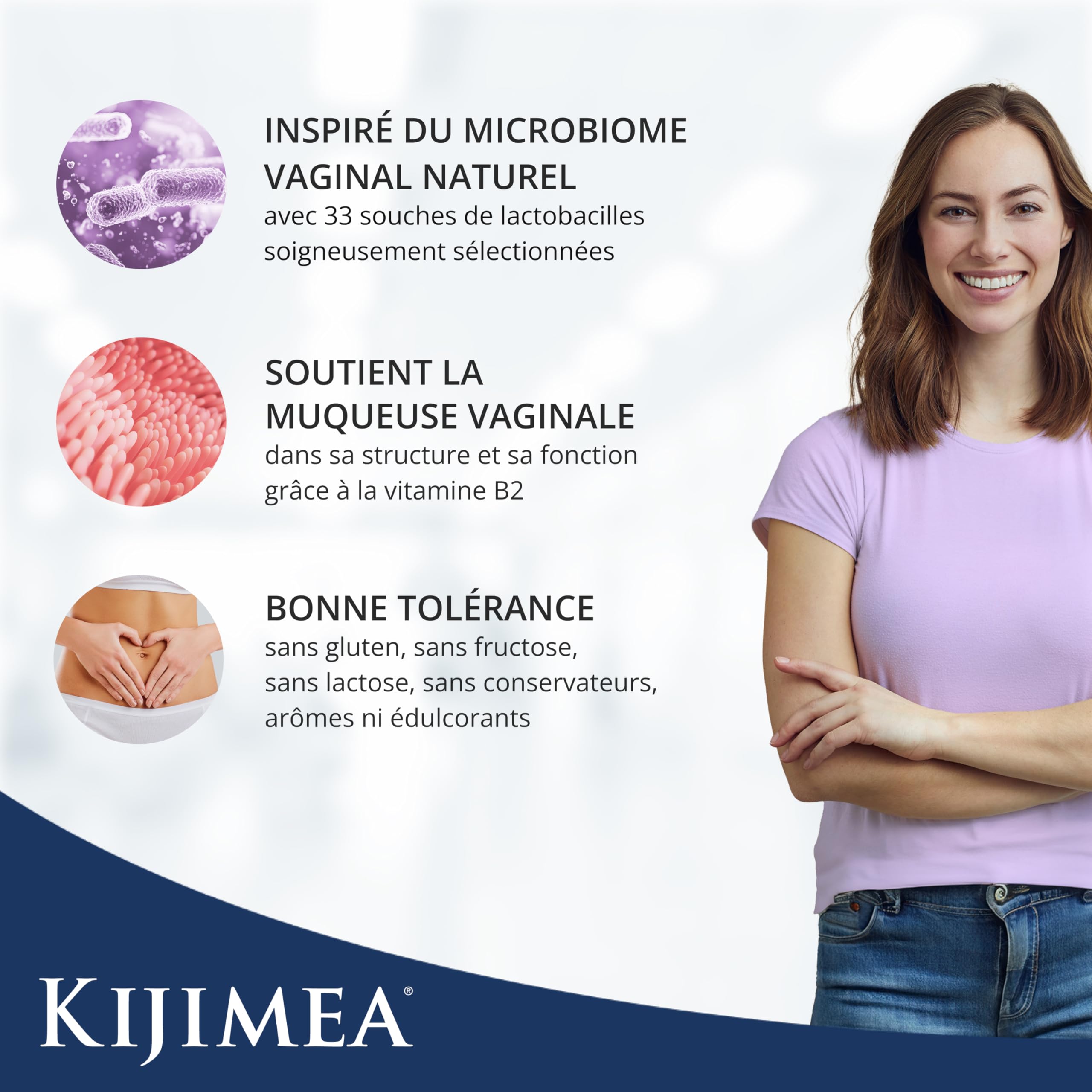 Kijimea FloraCare – inspiré par le microbiome vaginal naturel | 33 souches spécifiques de lactobacilles,à une dose particulièrement élevée + vitamines B2, B3, B7 et zinc - 28 gélules